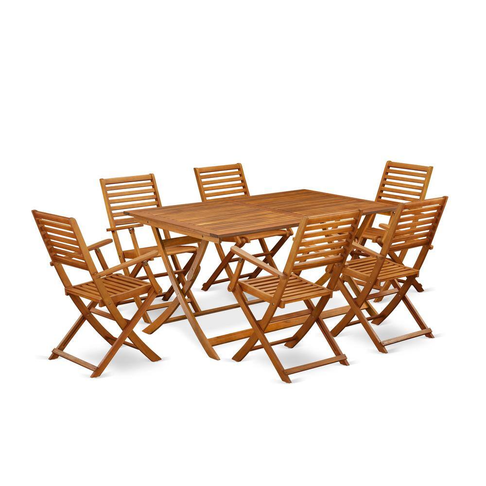 Front. East West Furniture - East West Furniture 7 Piece Bistro Table Set Outdoor- Great for The Beach, Campy, Picnics - Wonderful Wood Folding - Multi-Color.