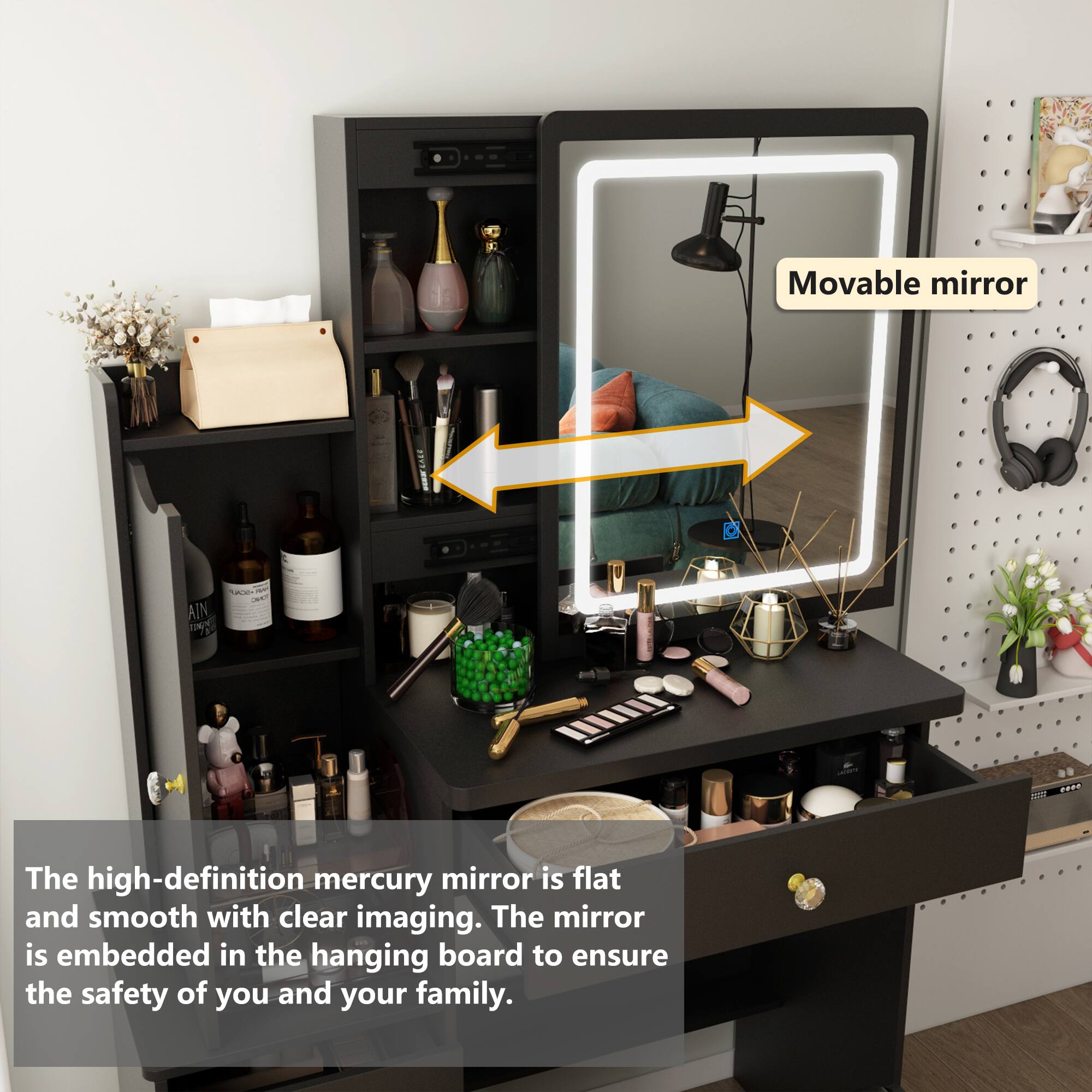 Movable mirror

The high-definition mercury mirror is flat and smooth with clear imaging. The mirror is embedded in the hanging board to ensure the safety of you and your family.