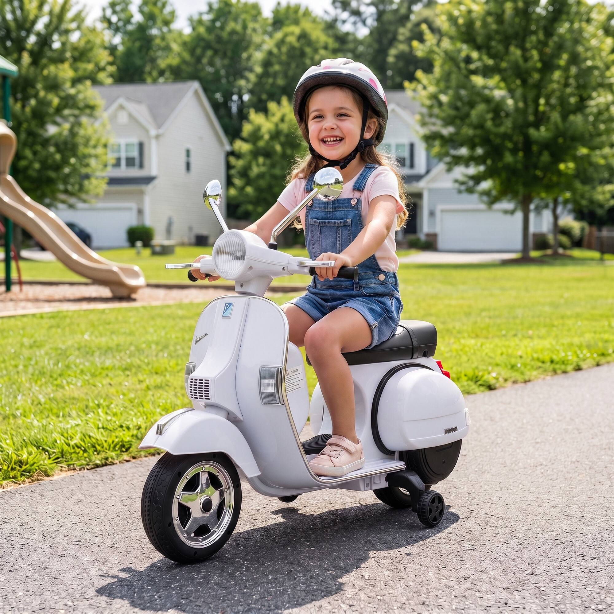 Alt View 8. Qaba - Kid Motorcycle, Electric Motorbike with Training Wheels, Rear Suspension - White.