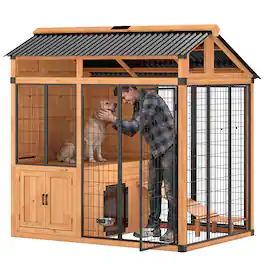 Pawhut - 7' x 5' Extra Large Dog House, Wood Outdoor Dog Kennel with Platform - Yellow