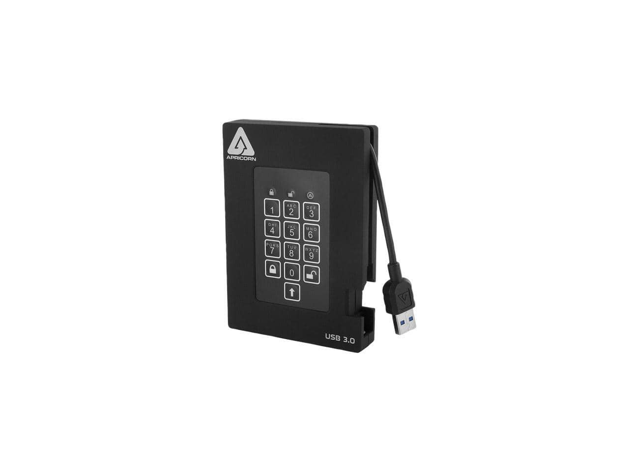 Apricorn - Aegis Padlock Fortress 500GB USB 3.0 FIPS 140-2 Encrypted External Hard Drive With PIN Access A25-3PL256-500F - Black