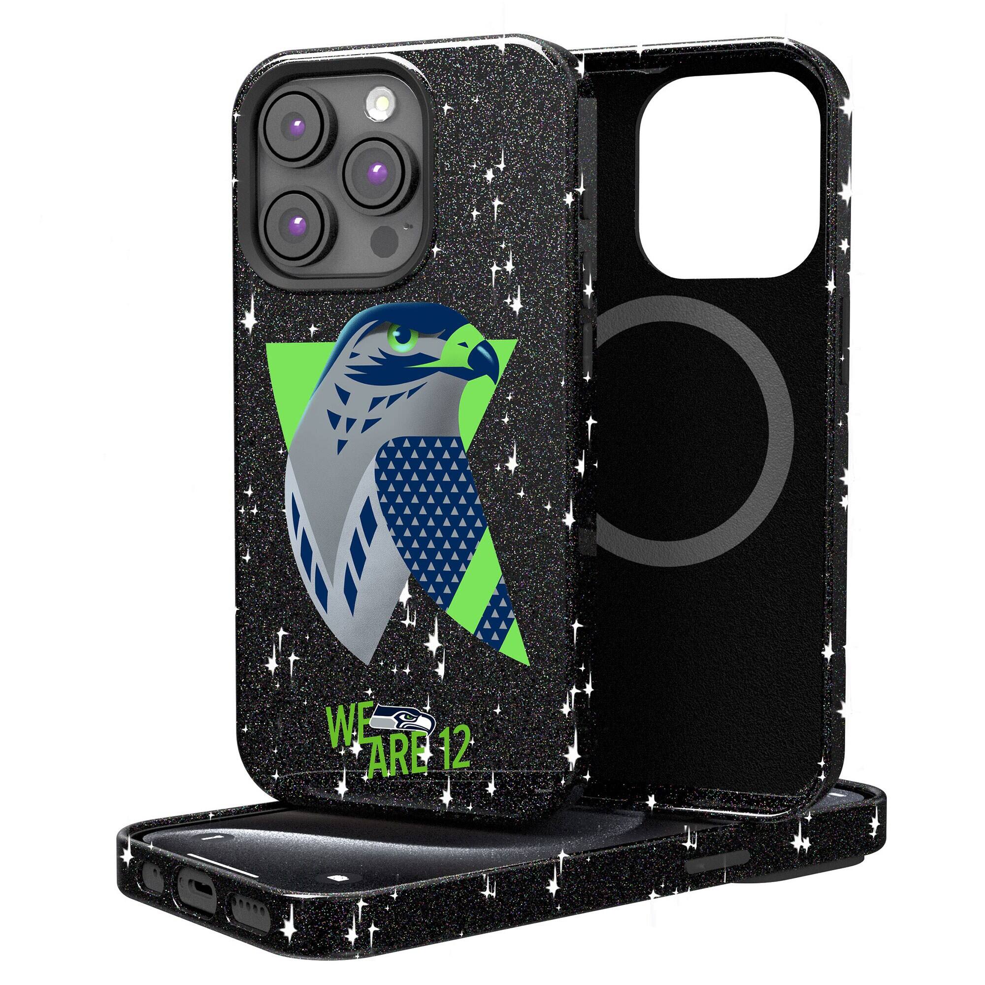 Front. Keyscaper - Black Seattle Seahawks 2024 Illustrated Limited Edition Bling iPhone Case - 14 Pro - Black.