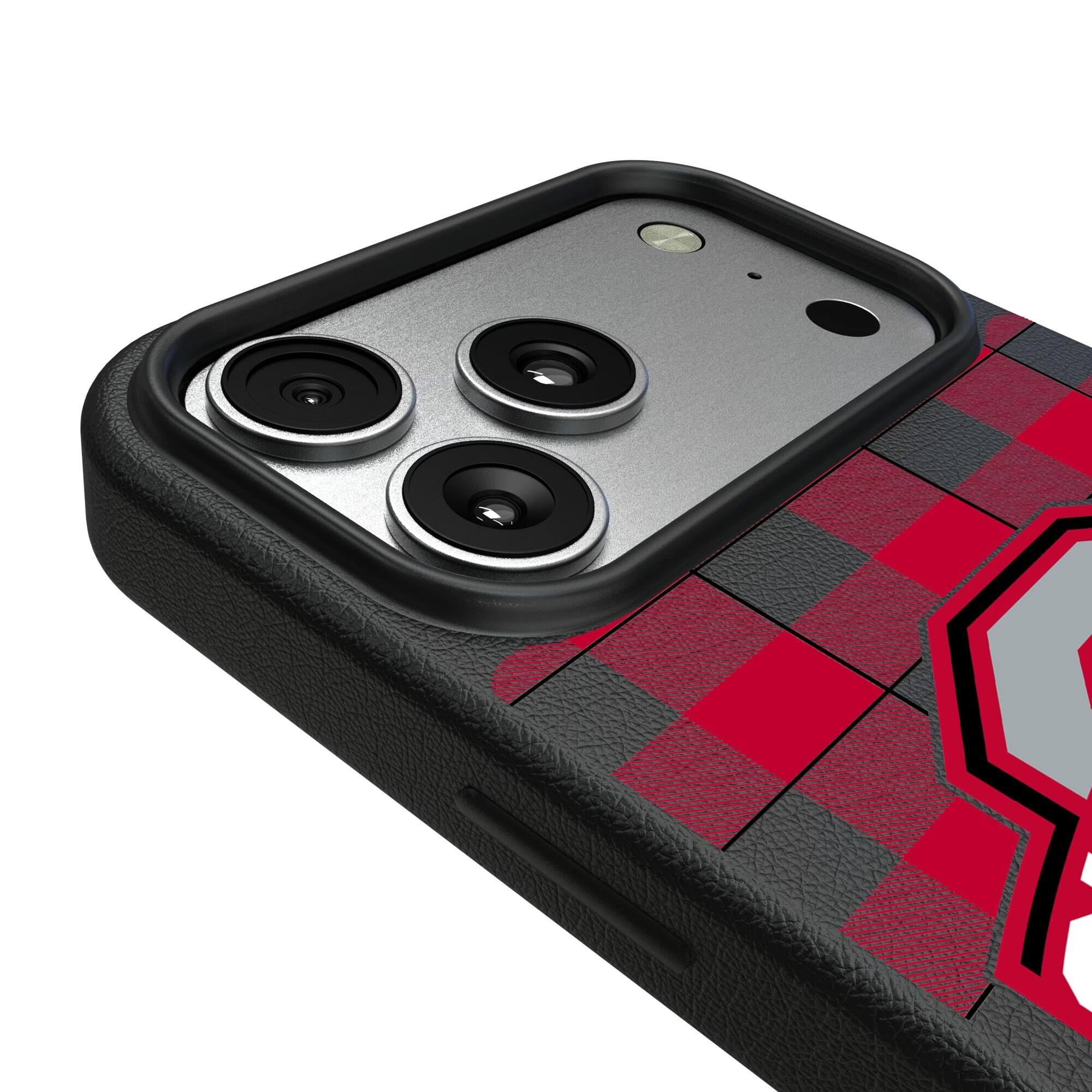 Alt View 2. Keyscaper - Ohio State Buckeyes Plaid Magnetic Bump iPhone Case - 16 Pro - Black.