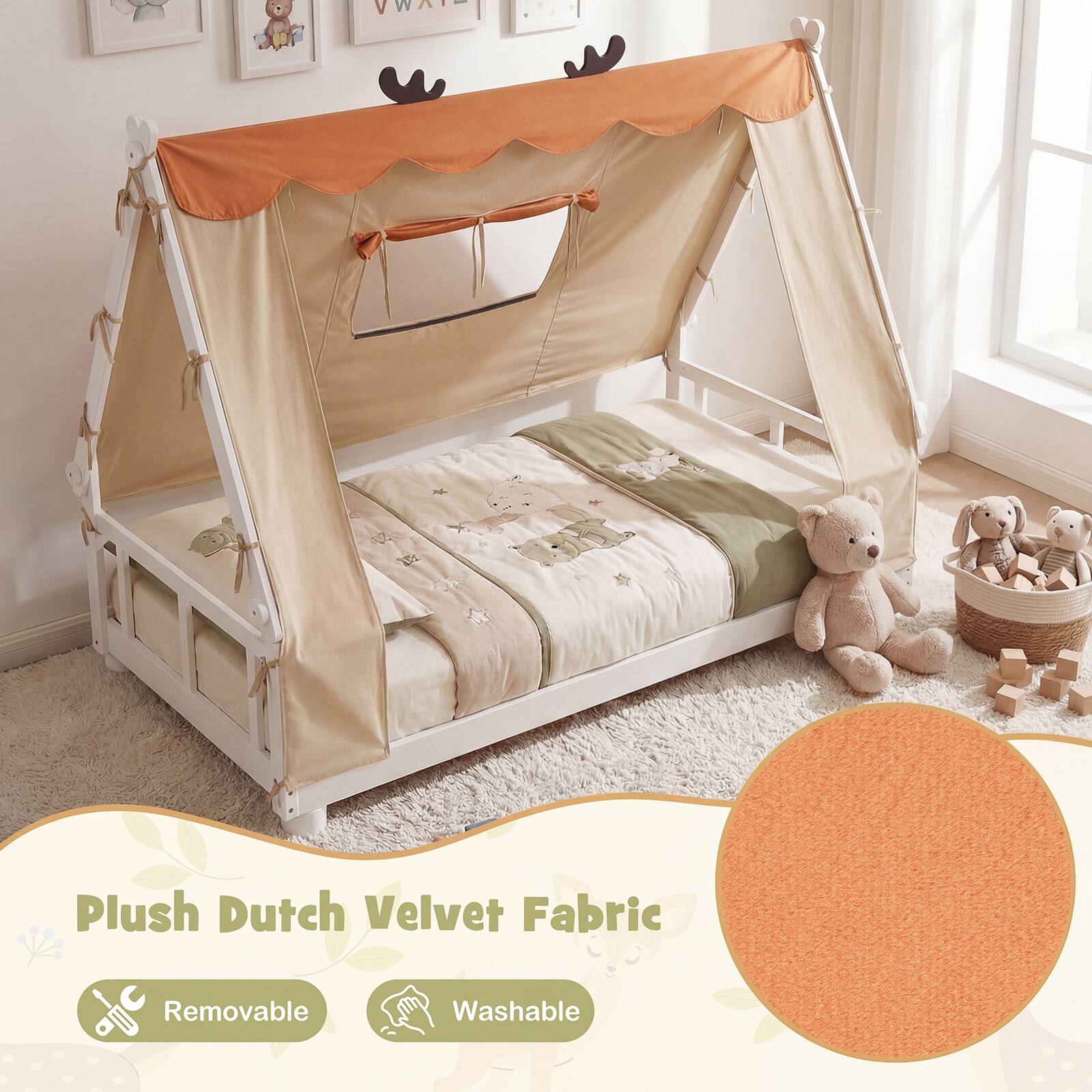 Plush Dutch Velvet Fabric  
Removable  
Washable