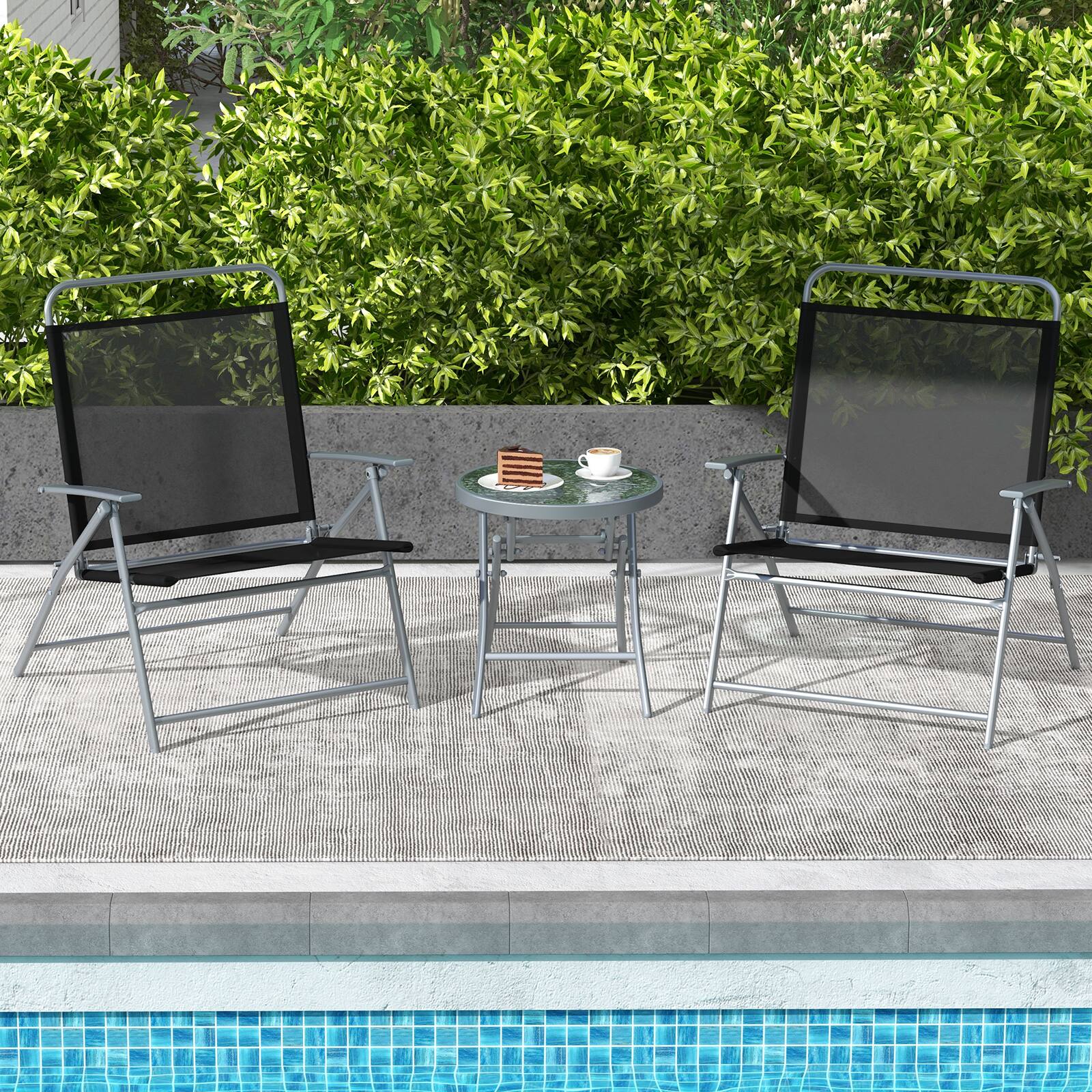 Alt View 7. Costway - Costway 3pcs Patio Folding Table Chair Set Extra-Large Seat Metal Frame Portable Outdoor - Black,Silver.