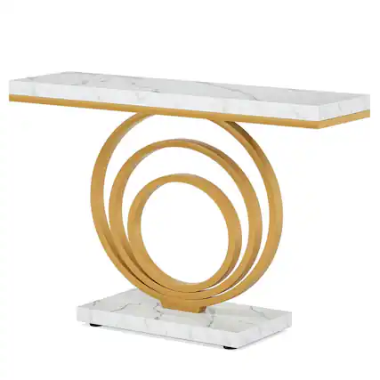Front. Kadyn - Entryway Table, Console Sofa Table,Narrow Console Table, 41" Entryway Sofa Table with Ring Base - White.
