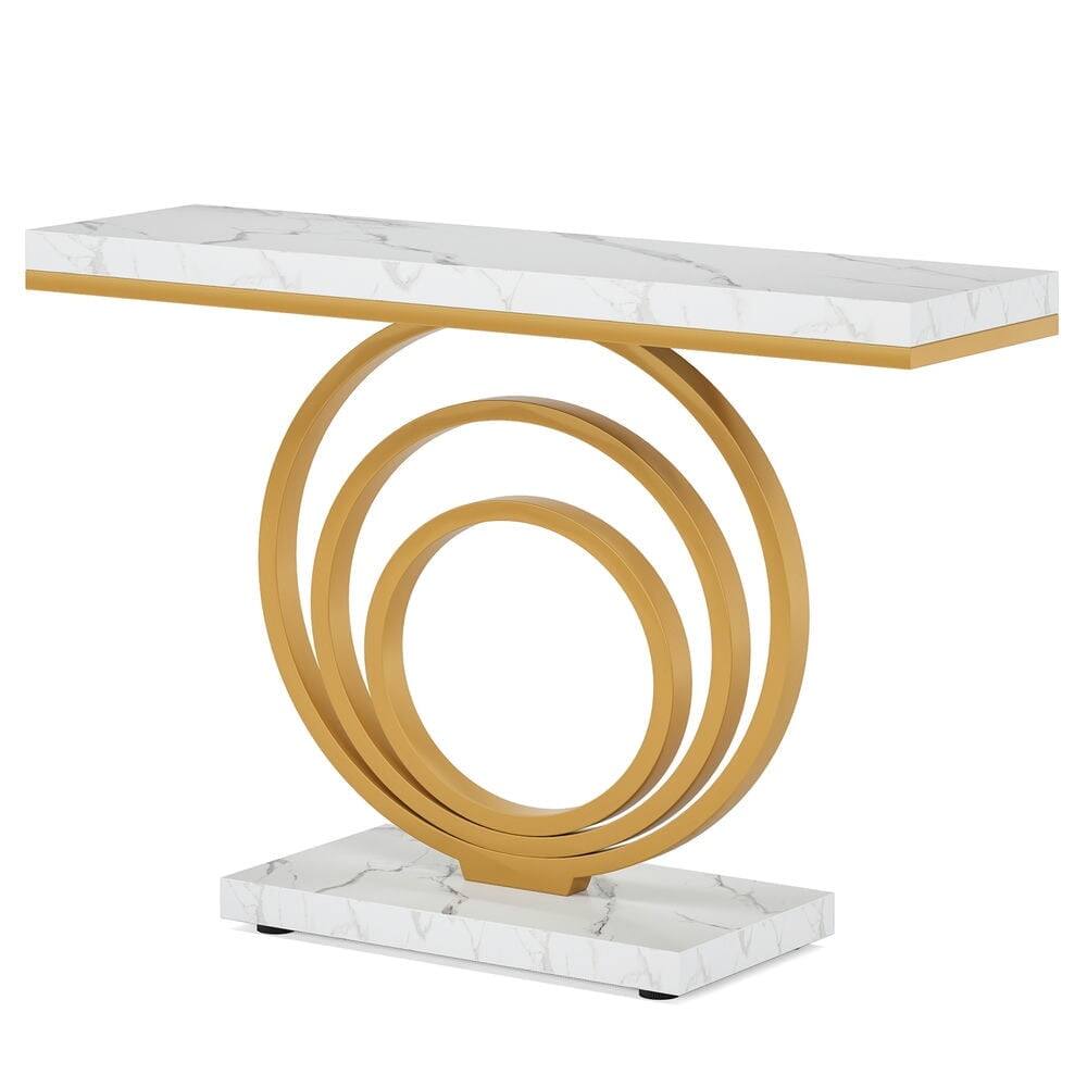 Front. Kadyn - Entryway Table, Console Sofa Table,Narrow Console Table, 41" Entryway Sofa Table with Ring Base - White.