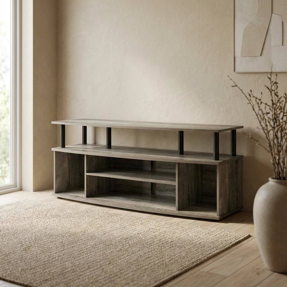 Left. FurniFact - Stylish French Oak and Black Large Entertainment Center for up to 55-inch TV - French Oak Grey/Black.