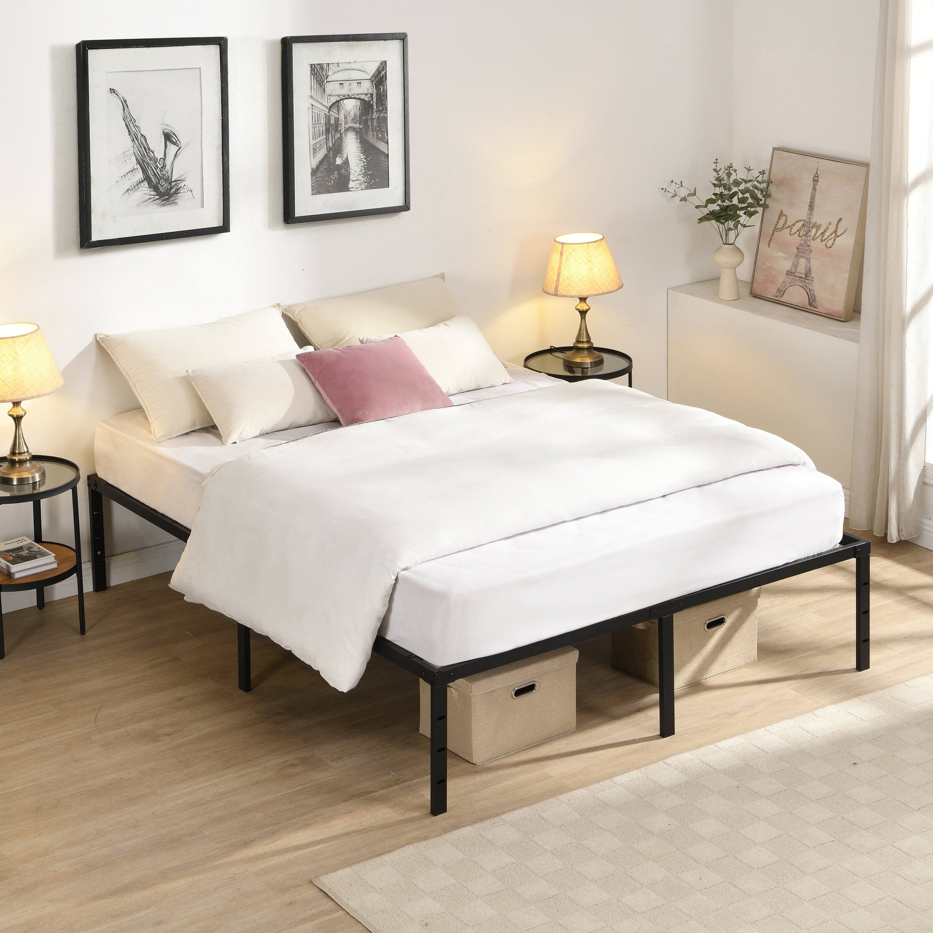 Front. LUCKY ONE - Queen Size Metal Bed Frame - Black.