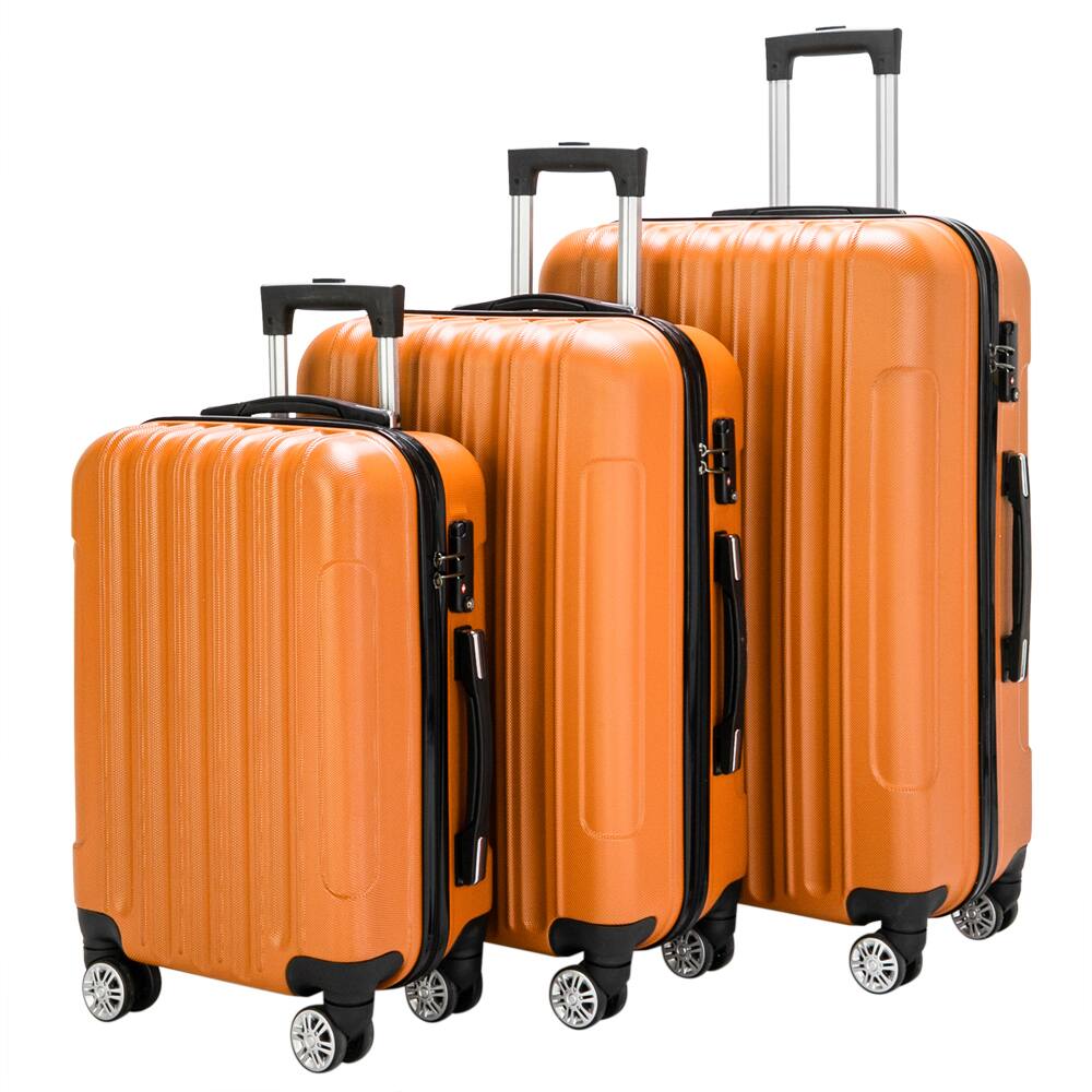 Alt View 3. Winado - 20"/24"/28" Luggage Set 3 Piece, ABS Hard Shell Suitcase Set for Travel, Spinner Wheels and TSA Lock - Orange.