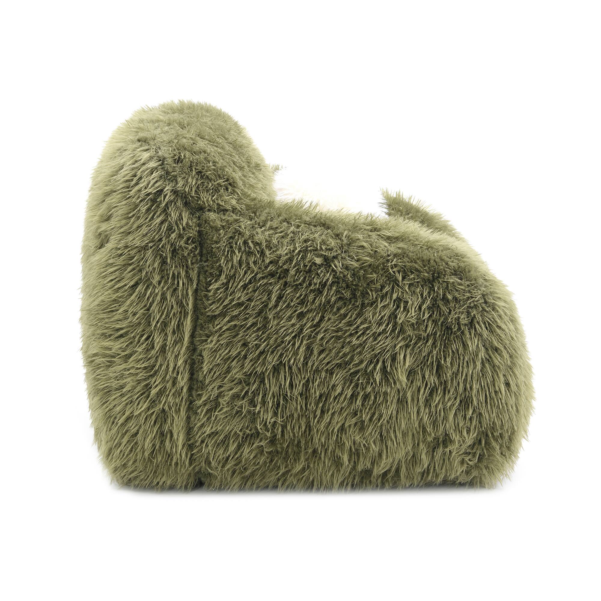Alt View 2. Vaczon - Plush Faux Fur 360 Degree Swivel Chair with Soft Ball Pillow Comfortable Accent Chair for Living Room Bedroom or Lounge - Olive Green.