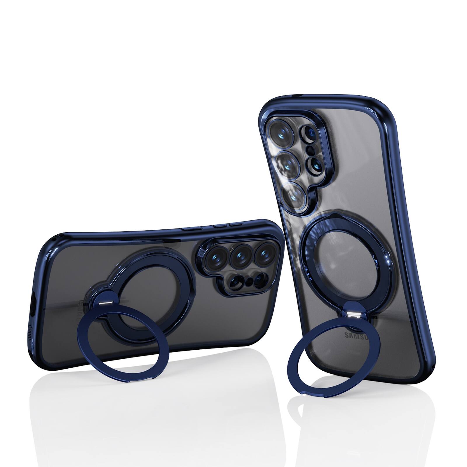 Left. UUCOVER - Magnetic Clear Case for Samsung Galaxy S26 Ultra Shockproof TPU Ring Stand Camera Lens Protector Cover + Shoulder Strap - Blue.