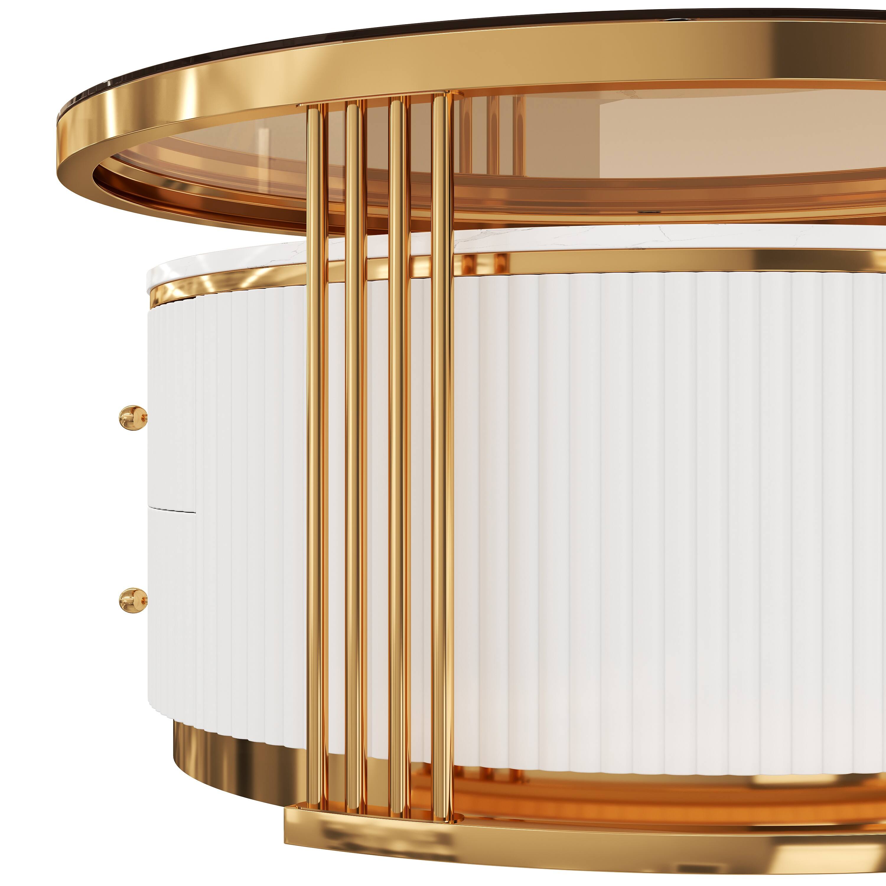 Alt View 8. Loheer - 2-Piece Round Nesting Coffee Table Set with Drawers and Tempered Glass Top, 27.6 in - Brown,White.