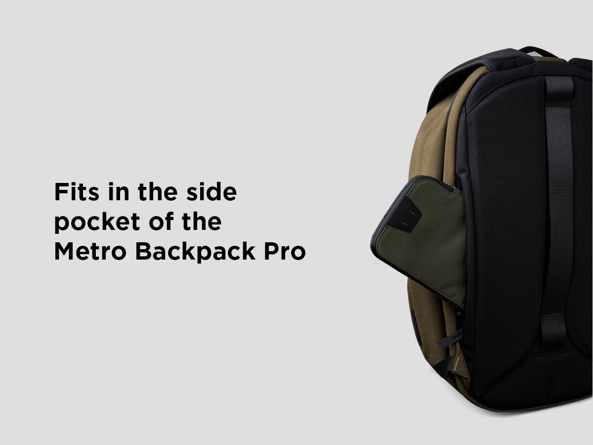 Fits in the side pocket of the Metro Backpack Pro