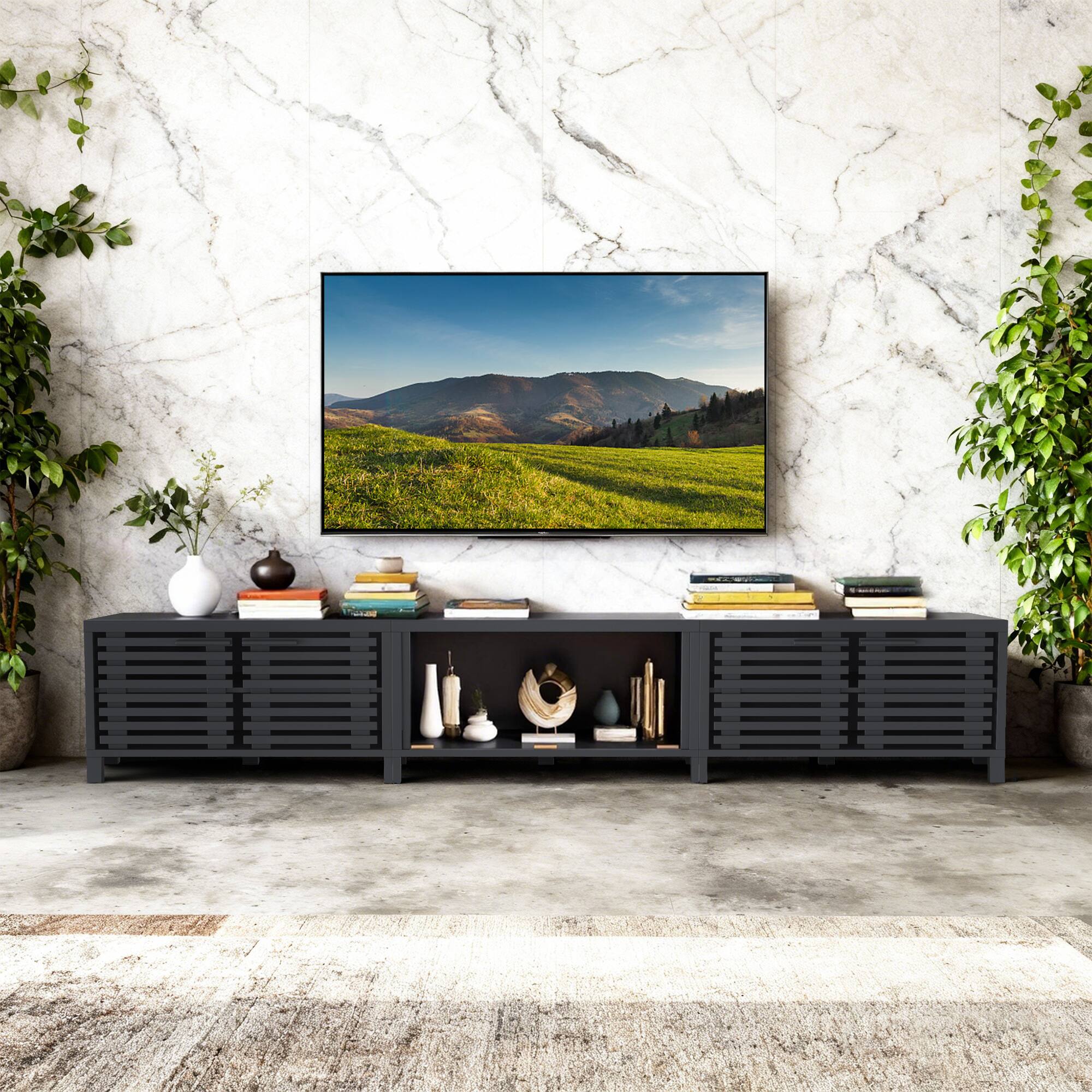 Left. Ihomeadore - 115" Farmhouse 3 Module TV Stand Entertainment Center for TVs up to 100'' - Black.