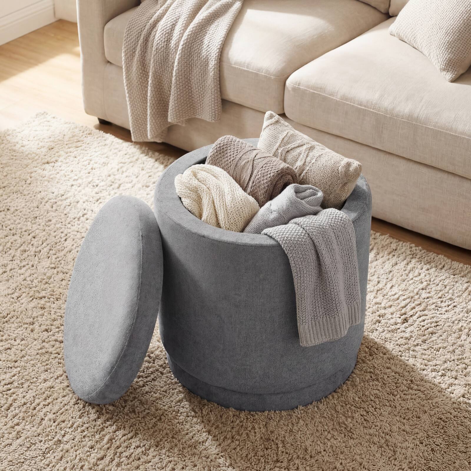 Alt View 3. Costway - Costway Round Storage Ottoman Foot Rest with Removable Lid 400 LBS Weight Capacity for Home - Gray.