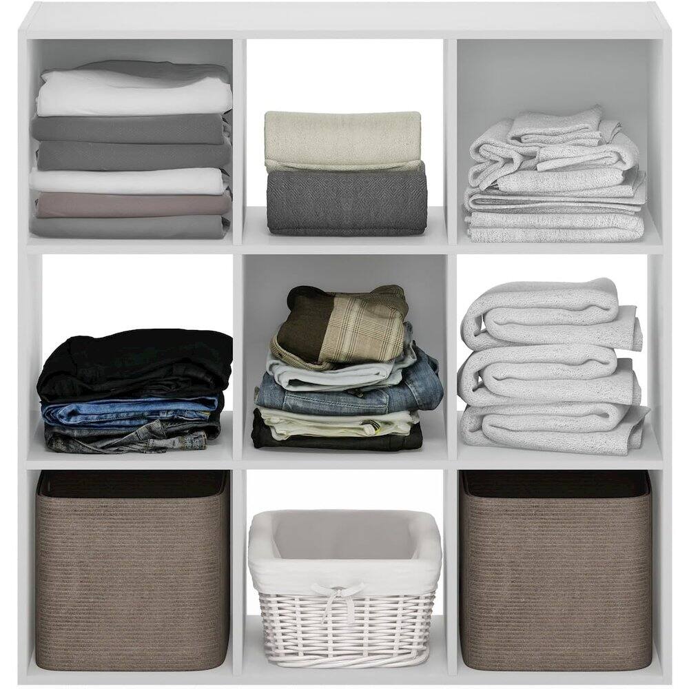 Alt View 2. FurniFact - White Engineered Wood 9 Cube Storage Organizer with Modern Storage Cubes - White.