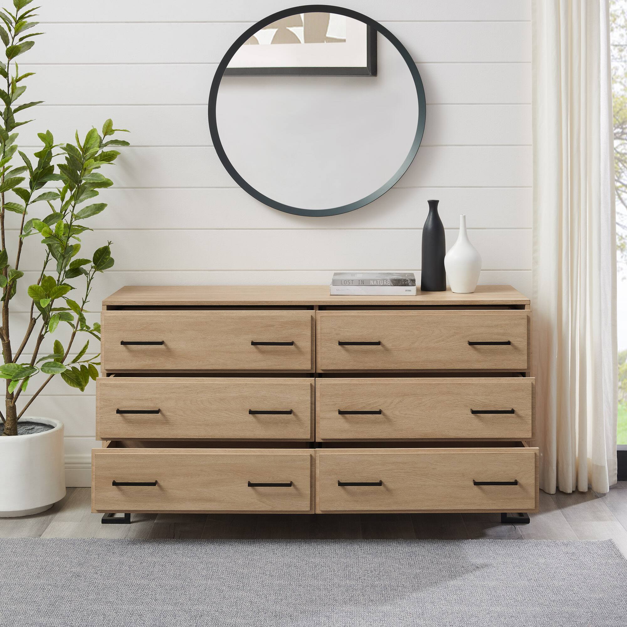 Alt View Zoom 16. Walker Edison - Contemporary Angle-Leg 6-Drawer Dresser - Coastal Oak.