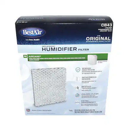 ORIGINAL CB43 BestAir Good Better. BestAir! Bestdir CB43 1 FILTER COMPARABLE TO AIRCARE 1043 THE ORIGINAL EXPANDABLE WICK FILTER REPLACEMENT HUMIDIFIER FILTER Fits AIRCARE EP5000, EP5001, EP5002, EP5003, EP5004, EP5005, EP5006, EP5007, EP5008, EP5009, EP5010, EP5011, EP5012, EP5013, EP5014, EP5015, EP5016, EP5017, EP5018, EP5019, EP5020, EP5021, EP5022, EP5023, EP5024, EP5025, EP5026, EP5027, EP5028, EP5029, EP5030, EP5031, EP5032, EP5033, EP
