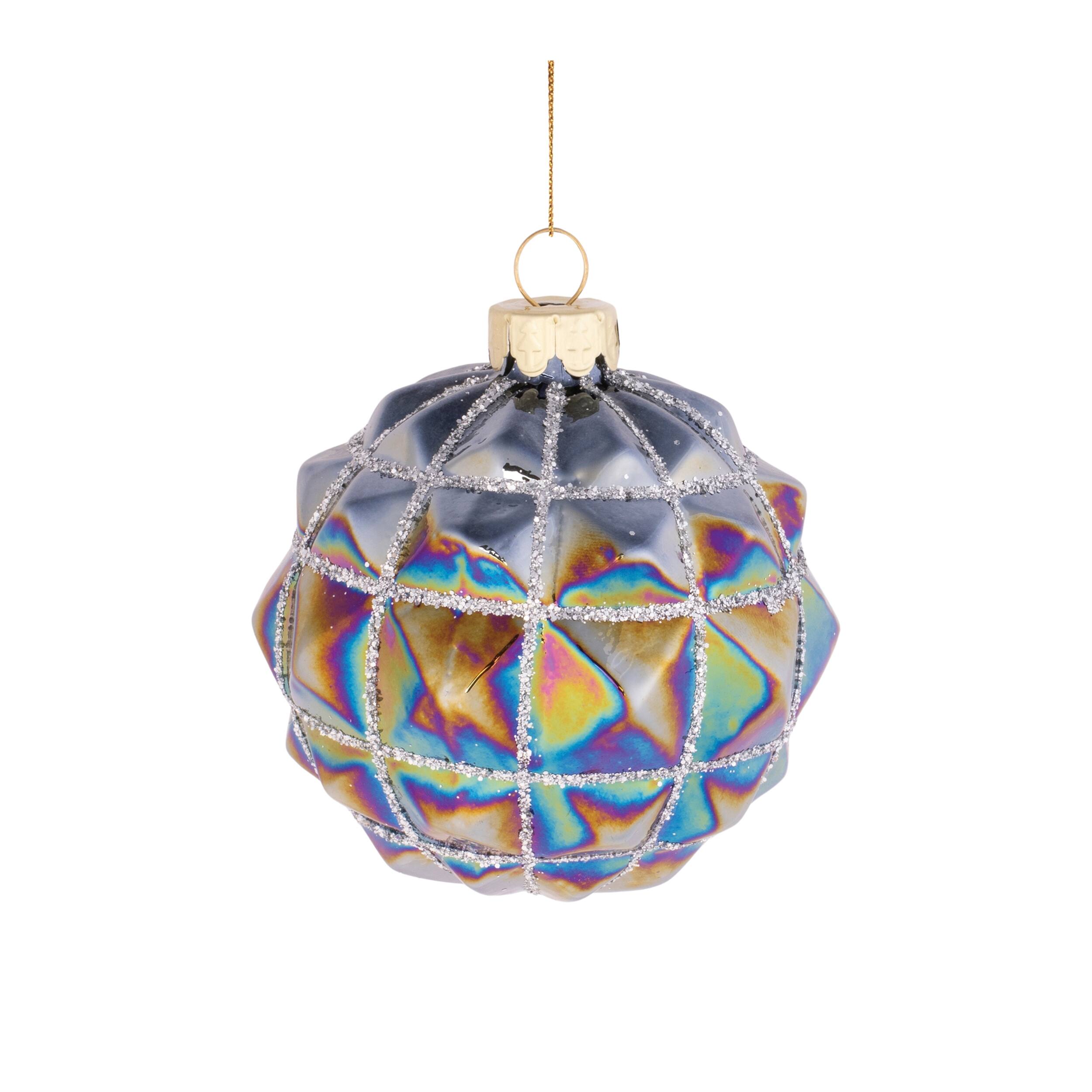 Back. BreeBe - Iridescent Textured Glass Ornament (Set of 6) - Blue, Gray.