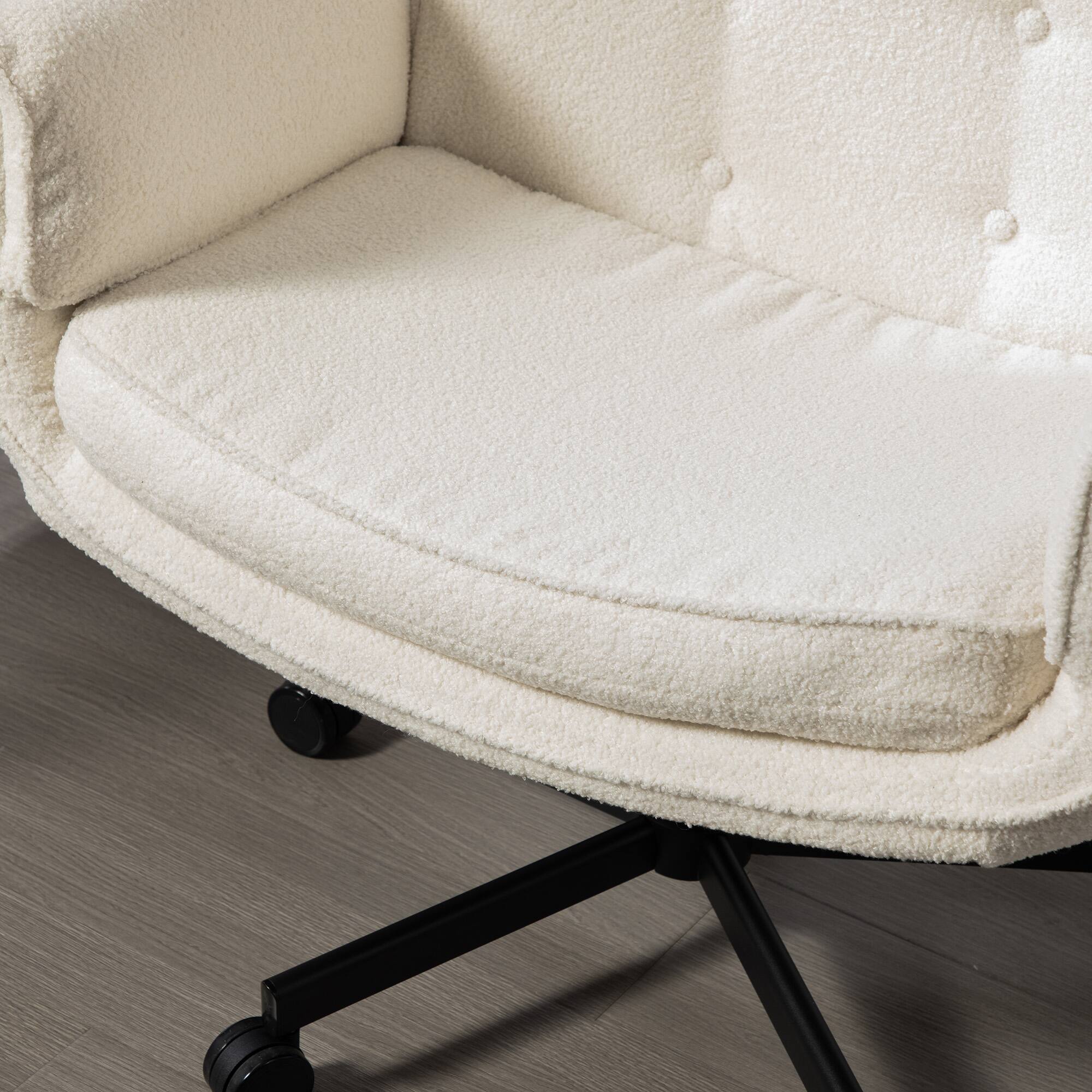 Alt View 5. Forest'nSky - Wide Cross-Legged Office Chair with Adjustable Headrest, Arms & Wheels, Swivel PU Task Chair for Makeup, Gaming,Ivory - Ivory.