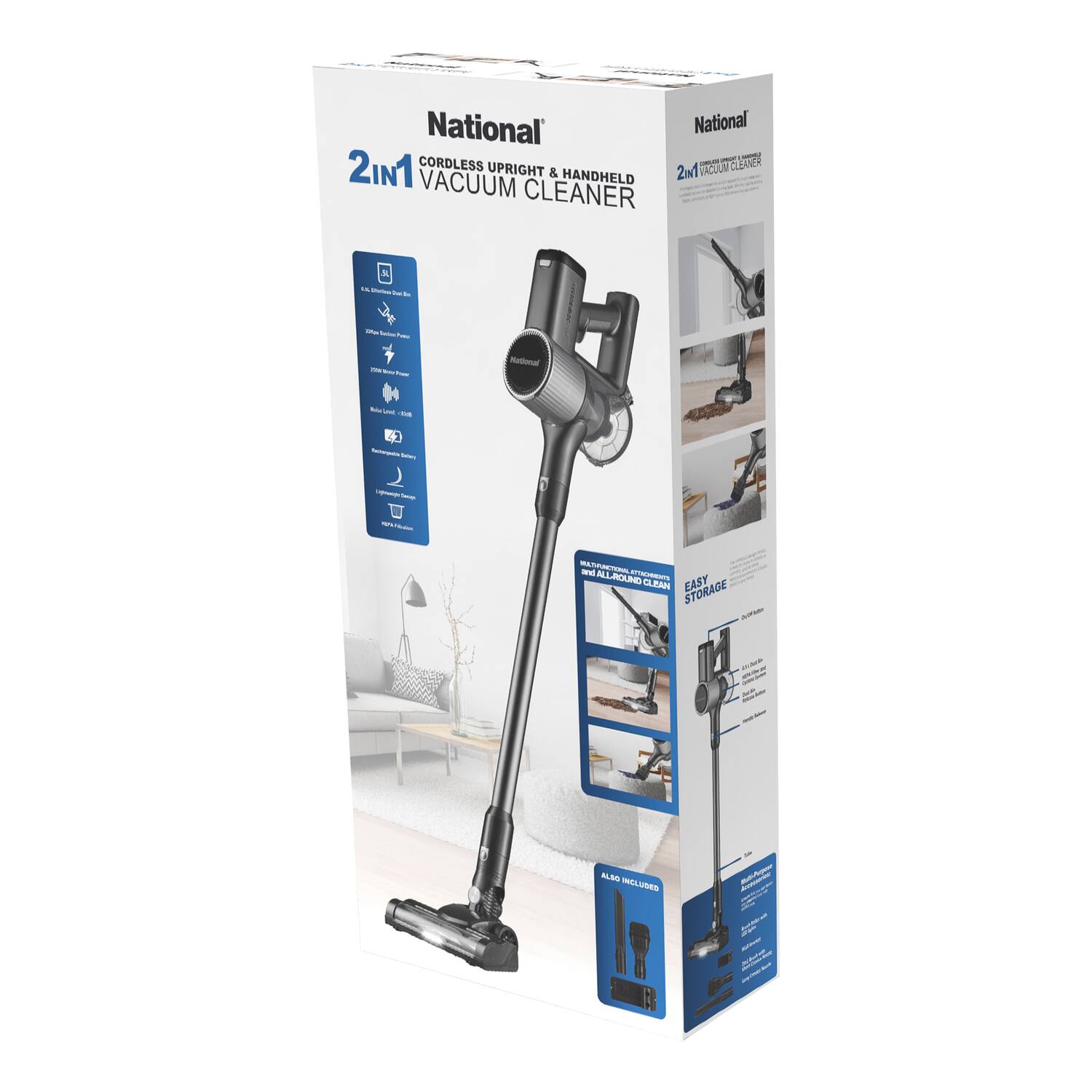 National - 0vcLbz - 2IN1 CORDLESS UPRIGHT & HANDHELD VACUUM CLEANER - EASY STORAGE - ALL AROUND CLEAN