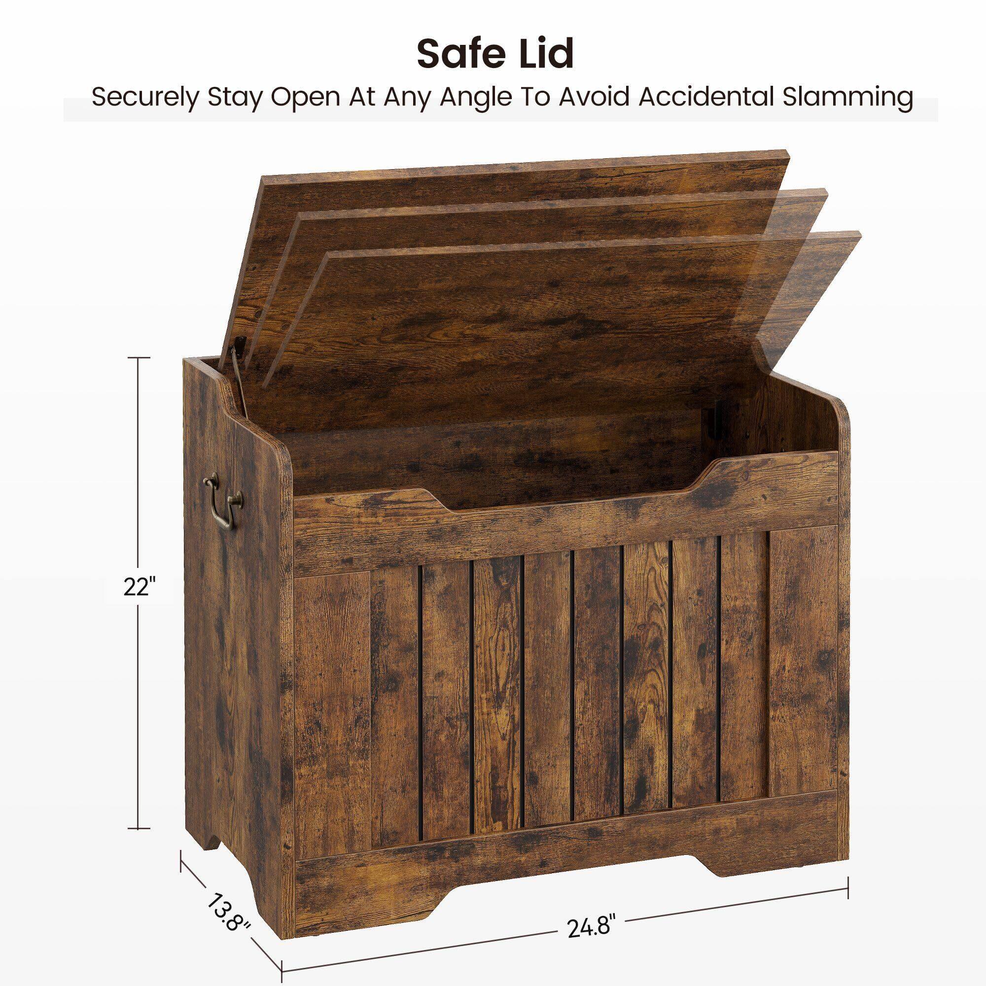 Safe Lid  
Securely Stay Open At Any Angle To Avoid Accidental Slamming  

22"  
13.8"  
24.8"