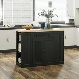 Kadyn - 47" Kitchen Island with Fluted Detailing, Drop-Leaf, and Open Storage - Black
