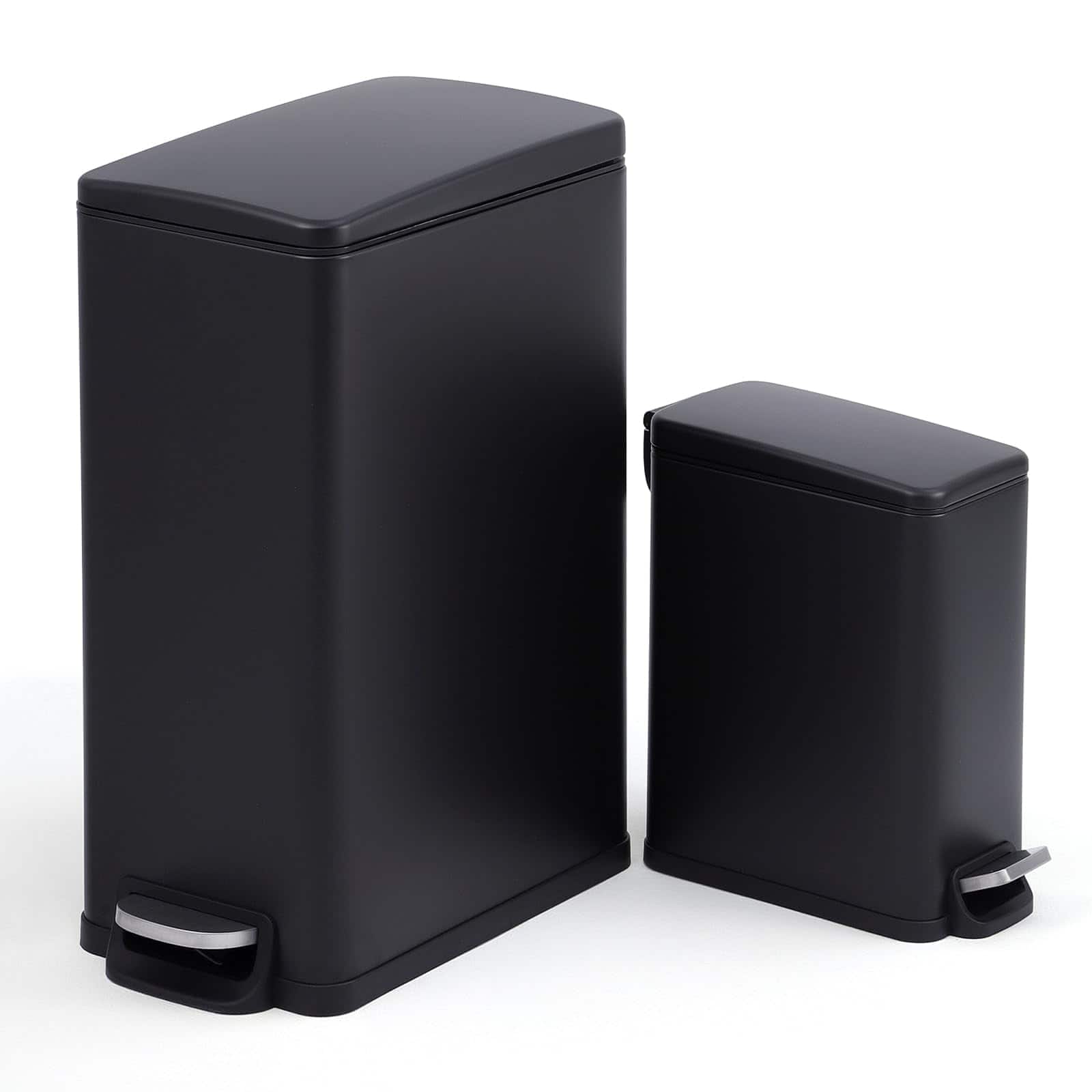 Homhougo - Trash Can, Step Garbage Can with Soft-Close Lid, Stainless Steel Recycling Bin with Removable Inner Bucket - Black