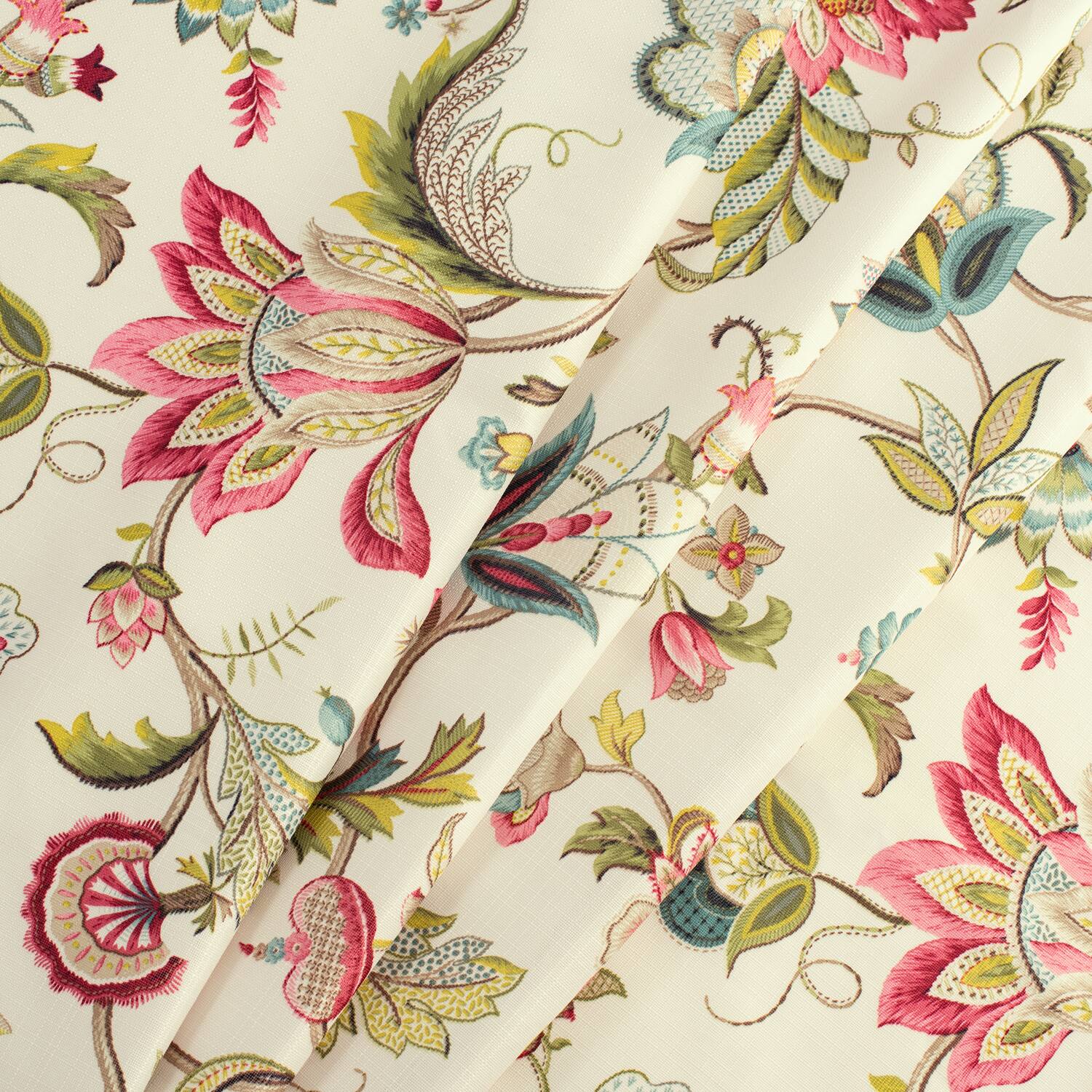 Left. Ellis Curtain - ELLIS 100% Polyester Brissac Colrful Jacobean Pattern Grommet Panel Lined 50" x 84" Red - Red.