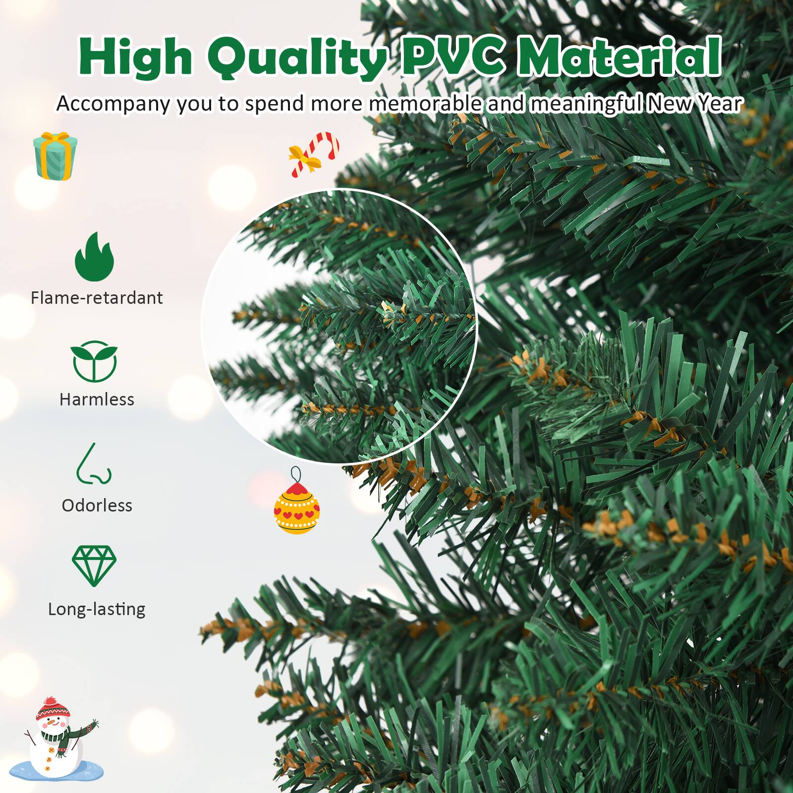 High Quality PVC Material  
Accompany you to spend more memorable and meaningful New Year  

- Flame-retardant  
- Harmless  
- Odorless  
- Long-lasting