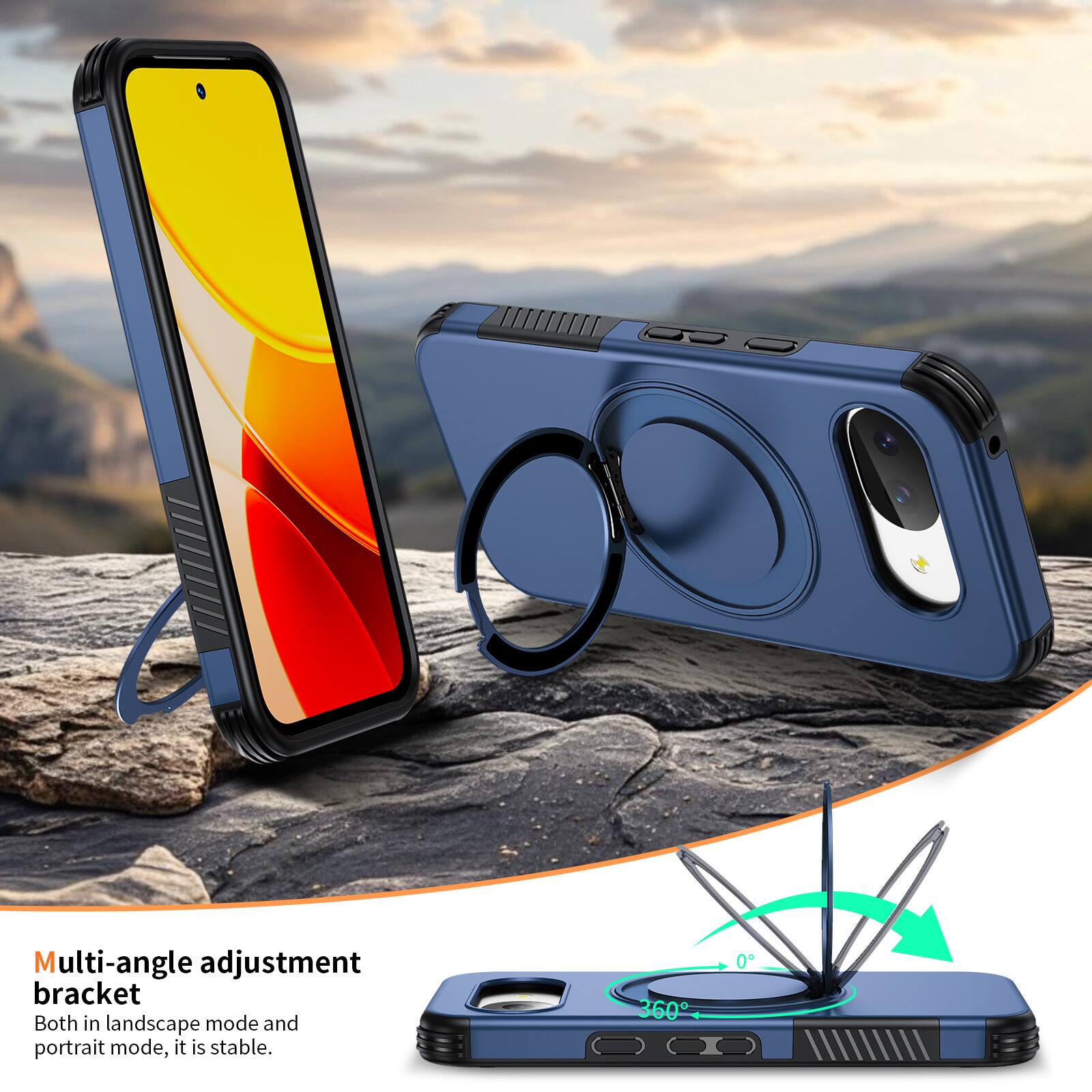 Multi-angle adjustment bracket  
Both in landscape mode and portrait mode, it is stable.  
360°