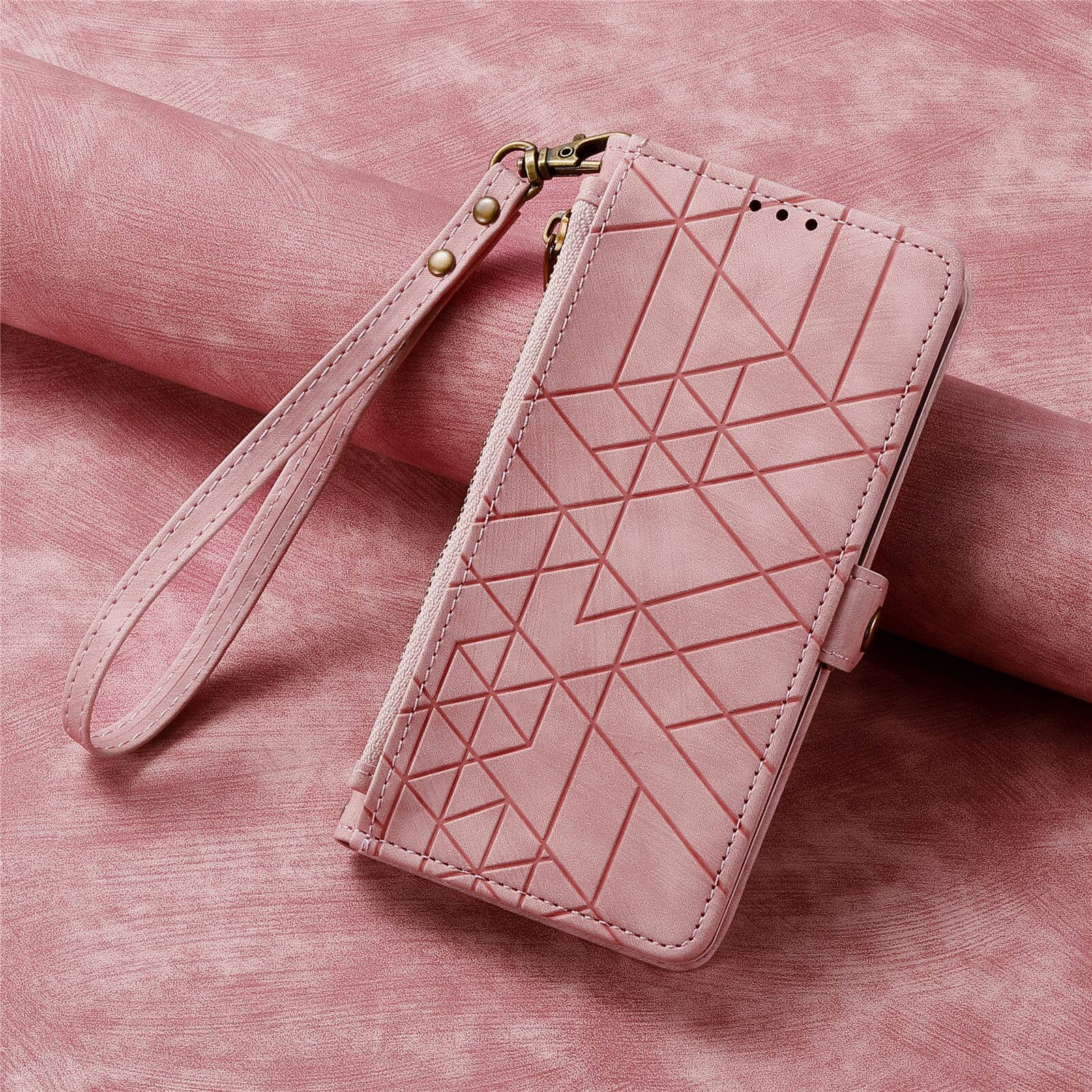 Alt View 2. Dteck - For Samsung S25 Ultra Zipper Wallet PU Leather Handbag Purse Flip Kickstand Folio Card Slots Holder Wrist Strap Cover - Pink.