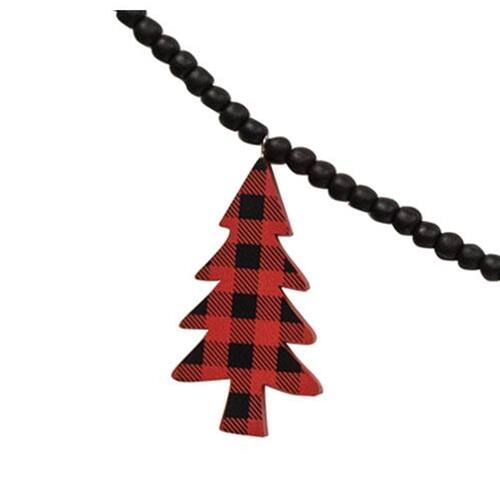 Left. BreeBe - Buffalo Check Christmas Trees Beaded Garland - Red.
