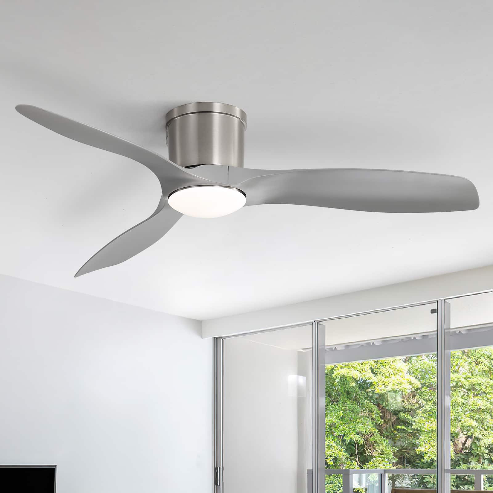 Sofucor - 52 Inch Ceiling Fan With Dimmable LED Light and Remote Brushed Low Profile Ceiling Fan Reversible DC for Bedroom - Nickel