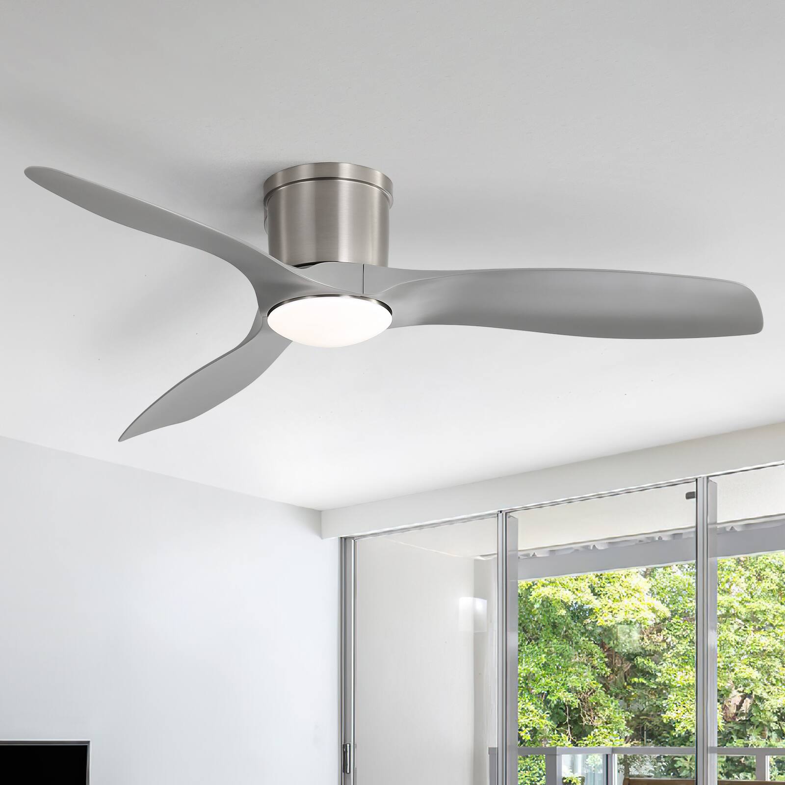 Front. Sofucor - 52 Inch Ceiling Fan With Dimmable LED Light and Remote Brushed Nickel Low Profile Ceiling Fan Reversible DC for Bedroom - Nickel.