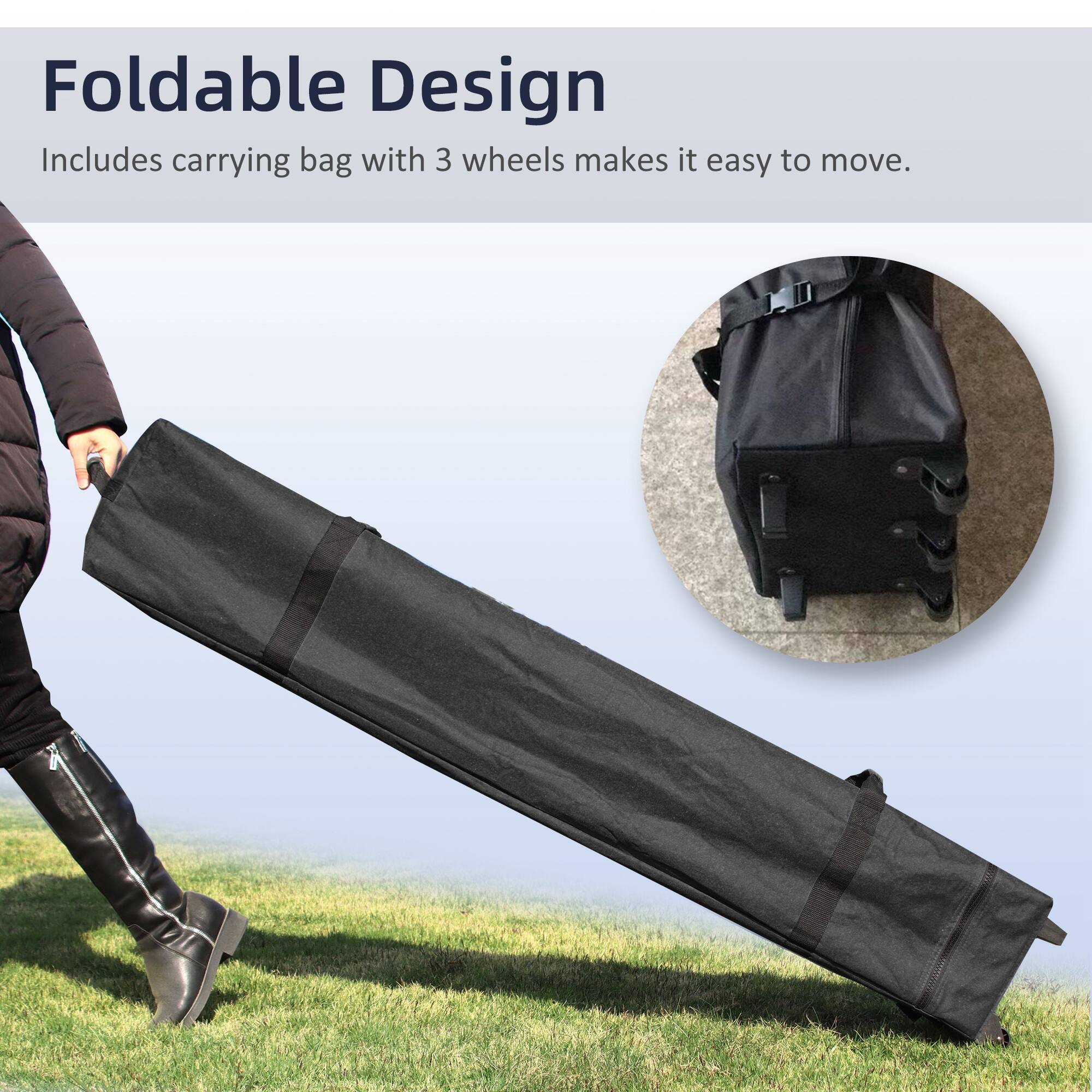 Foldable Design
Includes carrying bag with 3 wheels makes it easy to move.