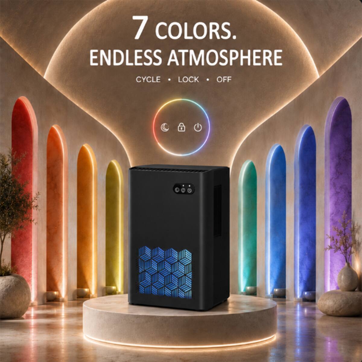 7 COLORS.  
ENDLESS ATMOSPHERE  
CYCLE • LOCK • OFF