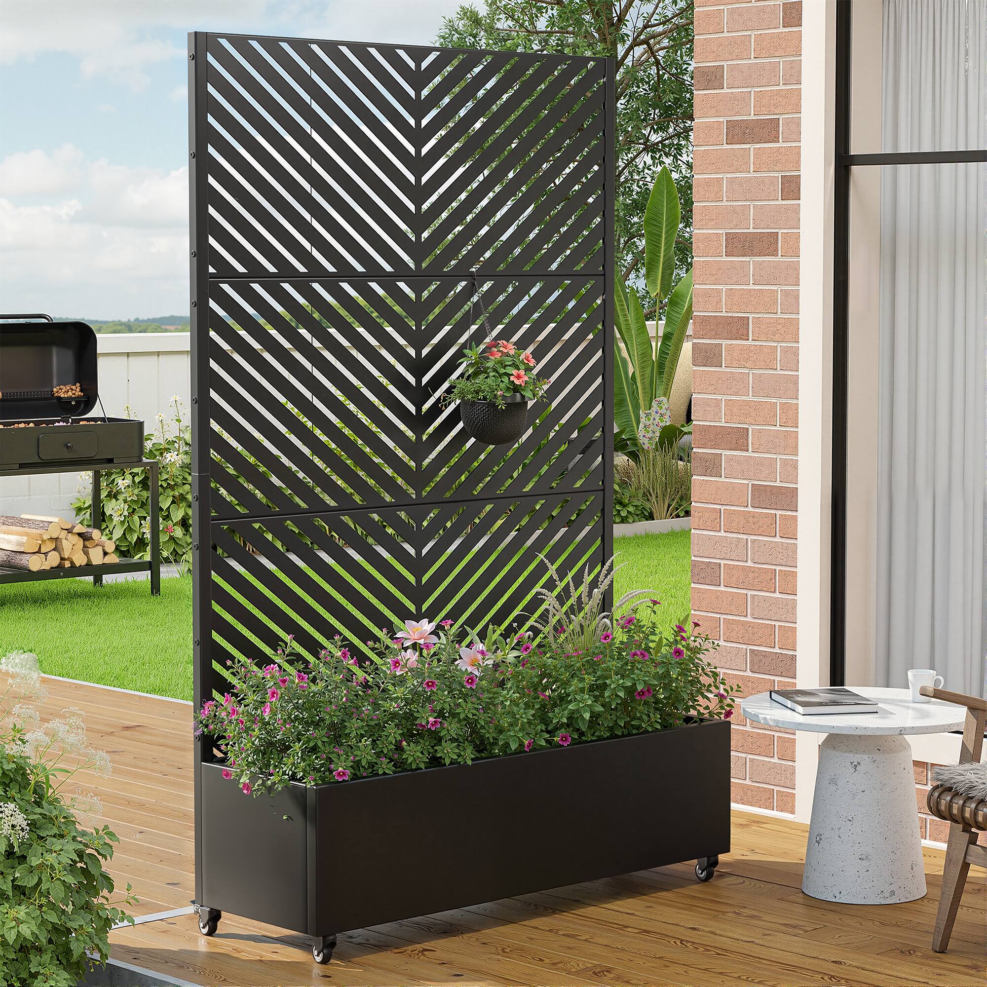 Alt View 1. PexFix - 72 in. H x 47 in. W Parallel Pattern Rectangle Metal Planter Box Raised Garden Beds with Trellis-Ideal for Balcony - Black.