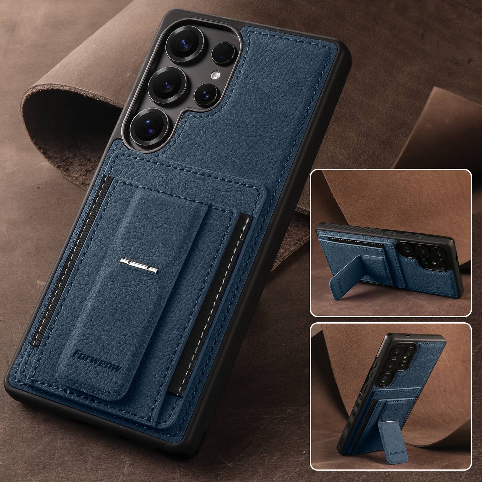 Alt View 2. Dteck - Slim Card Holder Case for Samsung Galaxy S26 Ultra, Shockproof Wallet Protective Cover with Kickstand - Blue.