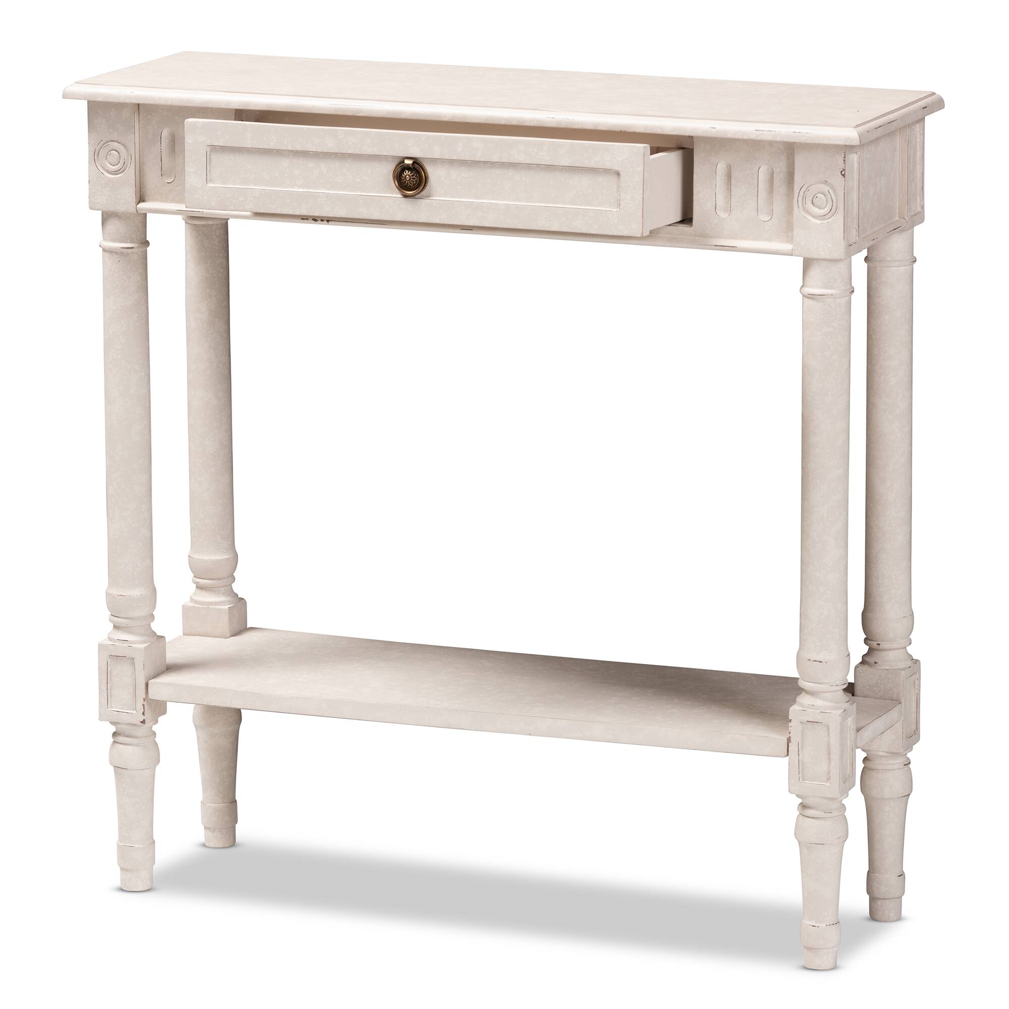 Angle. Baxton Studio - Ariella Country Cottage Farmhouse 1-Drawer Console Table - Whitewashed.