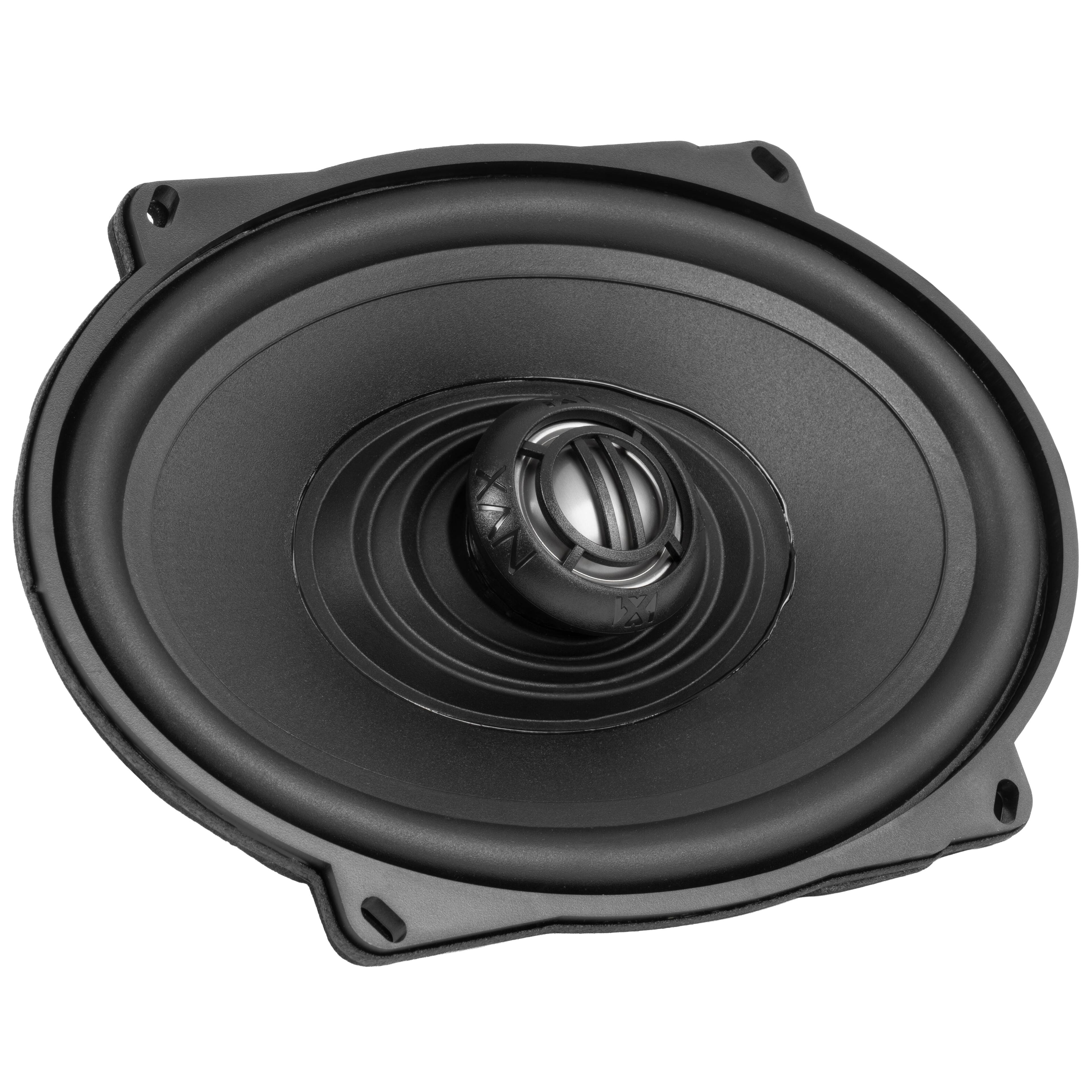 Left. NVX - XFHD57L 300W RMS 5x7in XF-Series 2-Ohm OEM Saddlebag Lid Speakers for Select 1998-up Harley Davidson Motorcycles.