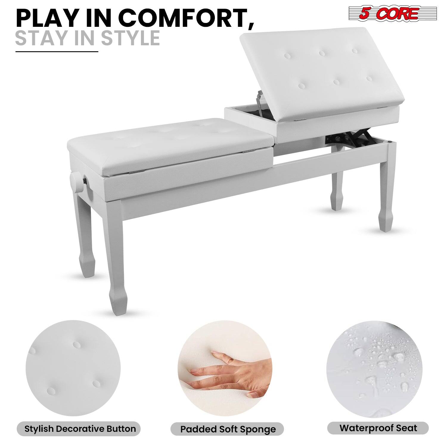 PLAY IN COMFORT, STAY IN STYLE
5 CORE
Stylish Decorative Button
Padded Soft Sponge
Waterproof Seat