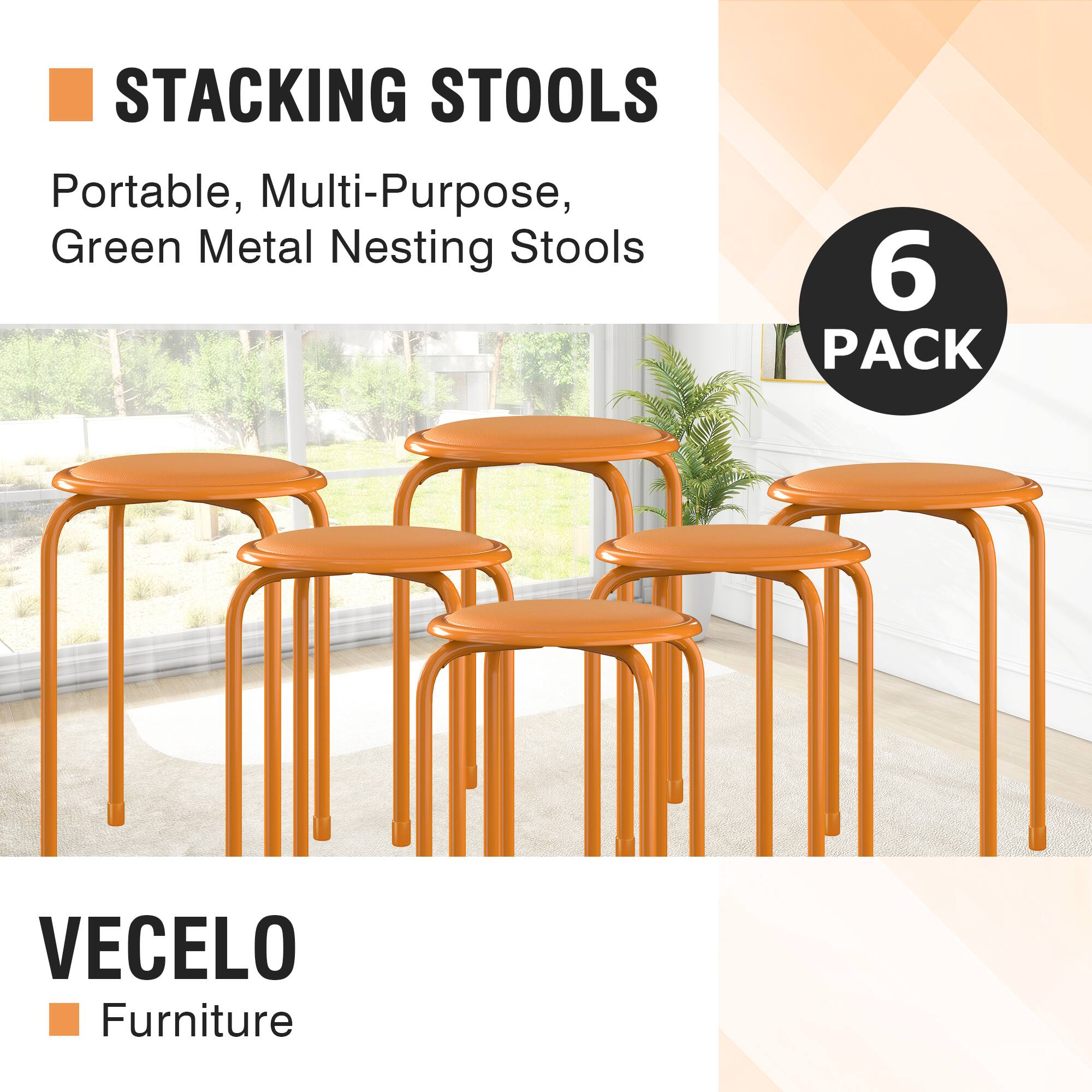 Vecelo 6 Pack Steel Stack Stools, Portable Stackable Backless School ...