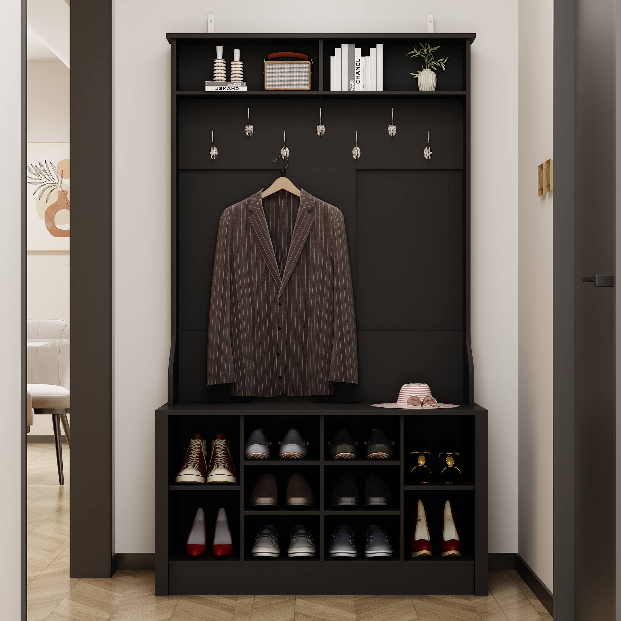 FUFU & GAGA Large Capacity Hall Tree with Coat Rack Shoe Storage