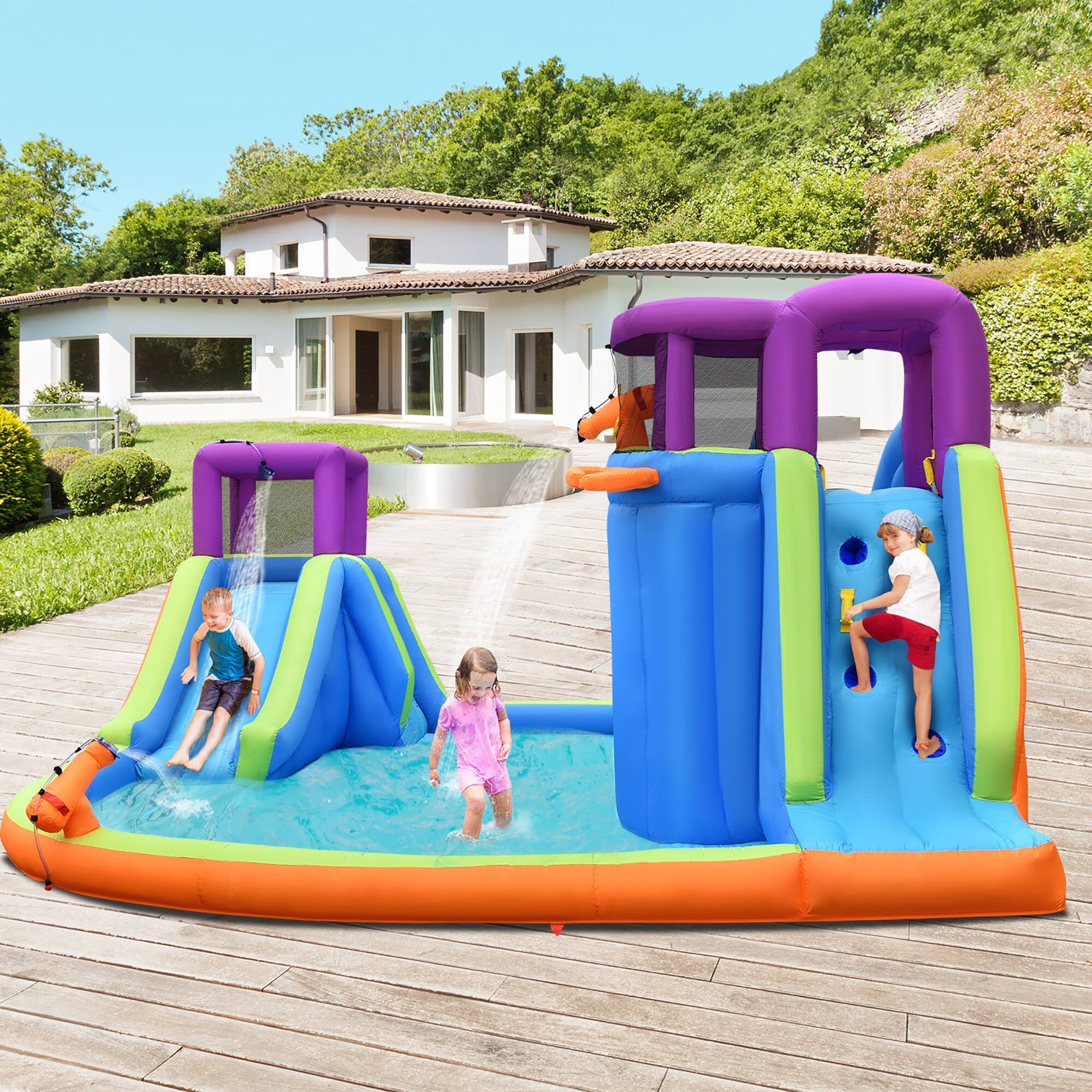 Alt View 1. Costway - Costway 6 in 1 Inflatable Dual Slide Water Park Climbing Bouncer W/ 950W Blower - Multicolour.
