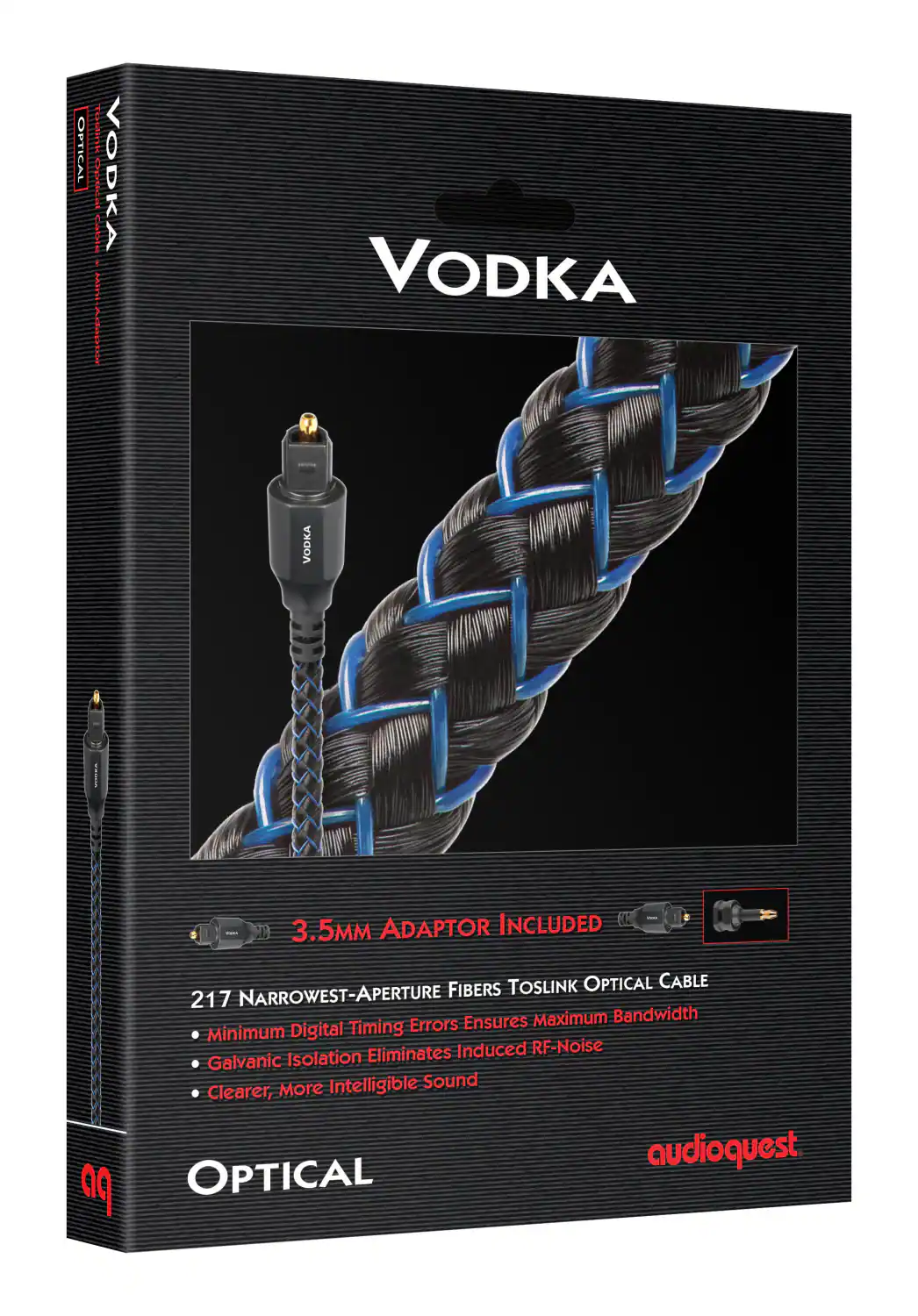 Optical Vodka - 3.5M Adaptor Included I Fibers Toslink Optical Cable 217 Narrowest-Aperture Ensures Maximum Bandwidth Minimum Digital Timing Eliminates Induced RF-Noise Galvanic Isolation More Intelligible Sound Clearer, Optical Audioquest A9