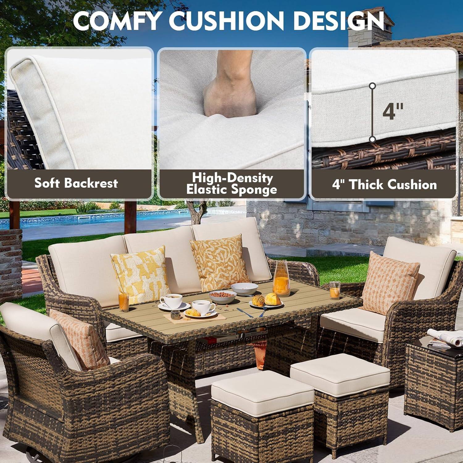 COMFY CUSHION DESIGN

- Soft Backrest
- High-Density Elastic Sponge
- 4" Thick Cushion