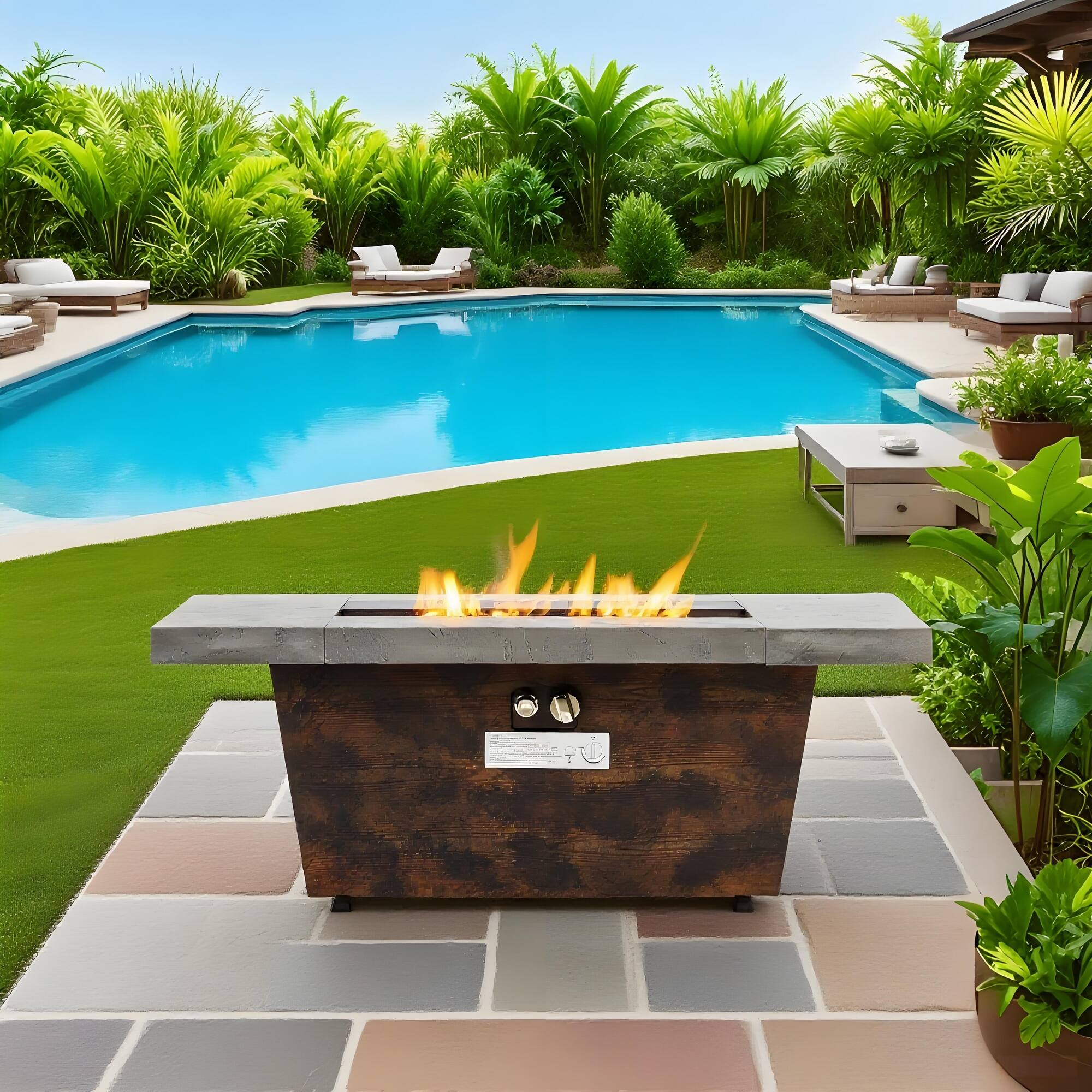 Back. APRILSOUL - 42 Inch Gas Rectangle Fire Pit Table with Cement-Imitating Texture Effect Design 50000BTU Outdoor Firepit Table.