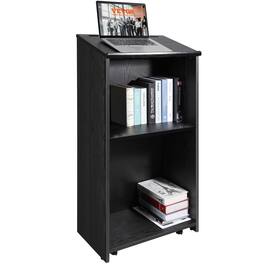 VEVOR - Podium Stand, 47 in Hostess Stand with 4 Rolling Wheels, Wood Podium with Storage Shelves, and Slant Desktop - Black